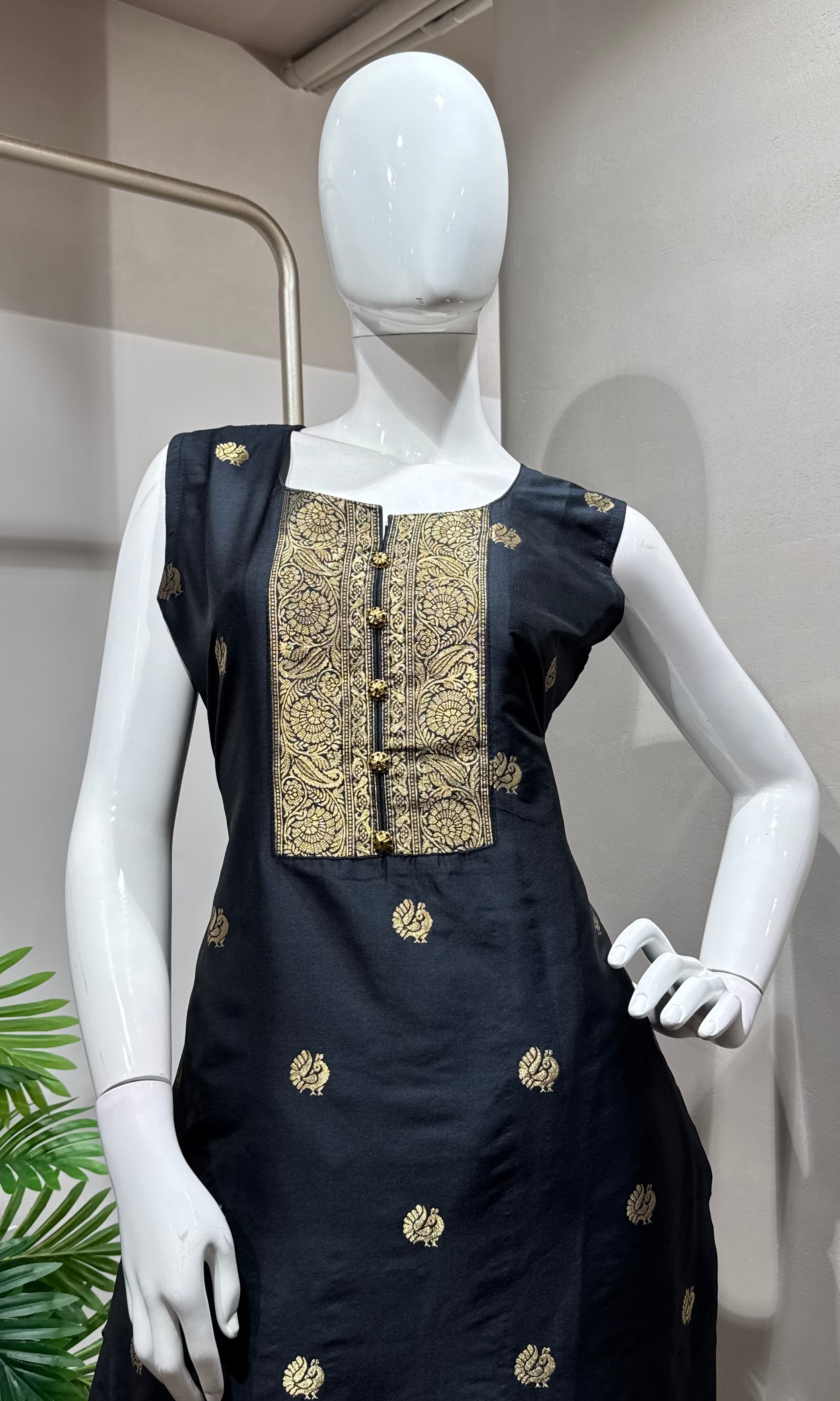 Black Embroidered Silk Kurta Set with Dupatta