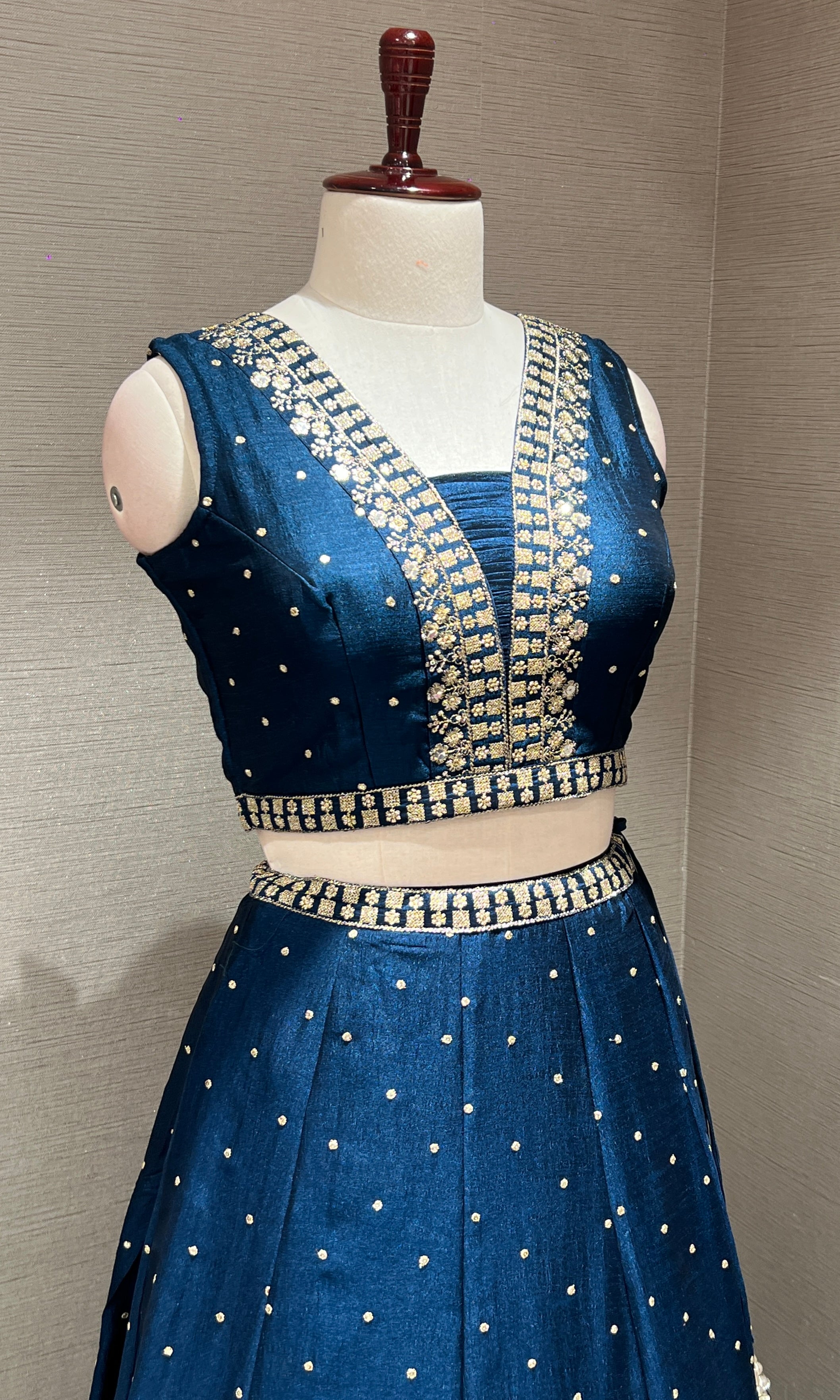 Elegant Blue Lehenga with embroidered gold