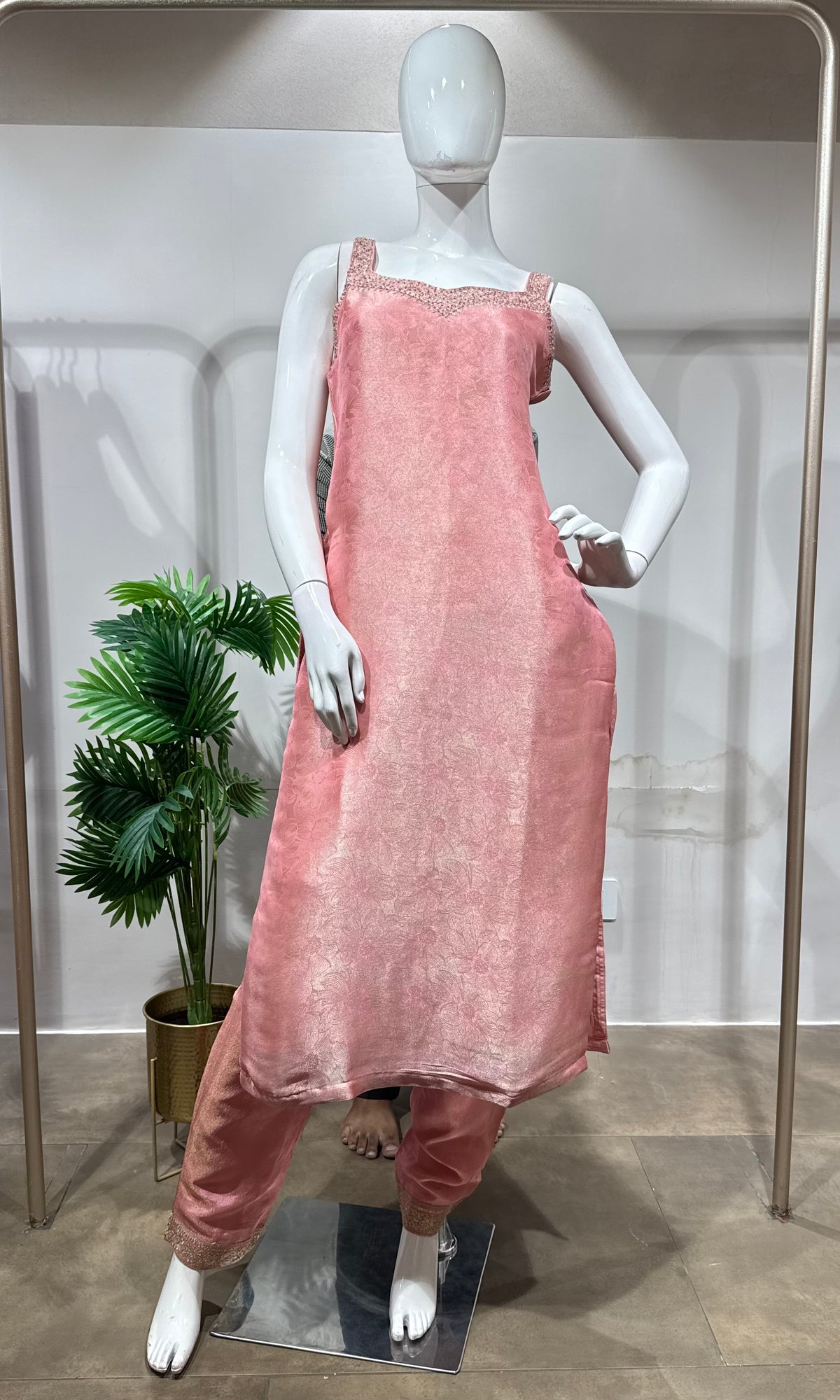 Pink golden kurta set