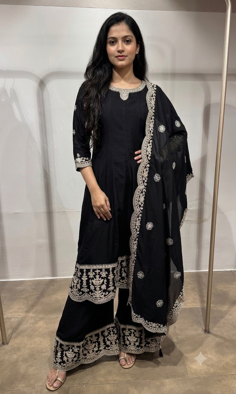Black & Silver Georgette Anarkali Ensemble