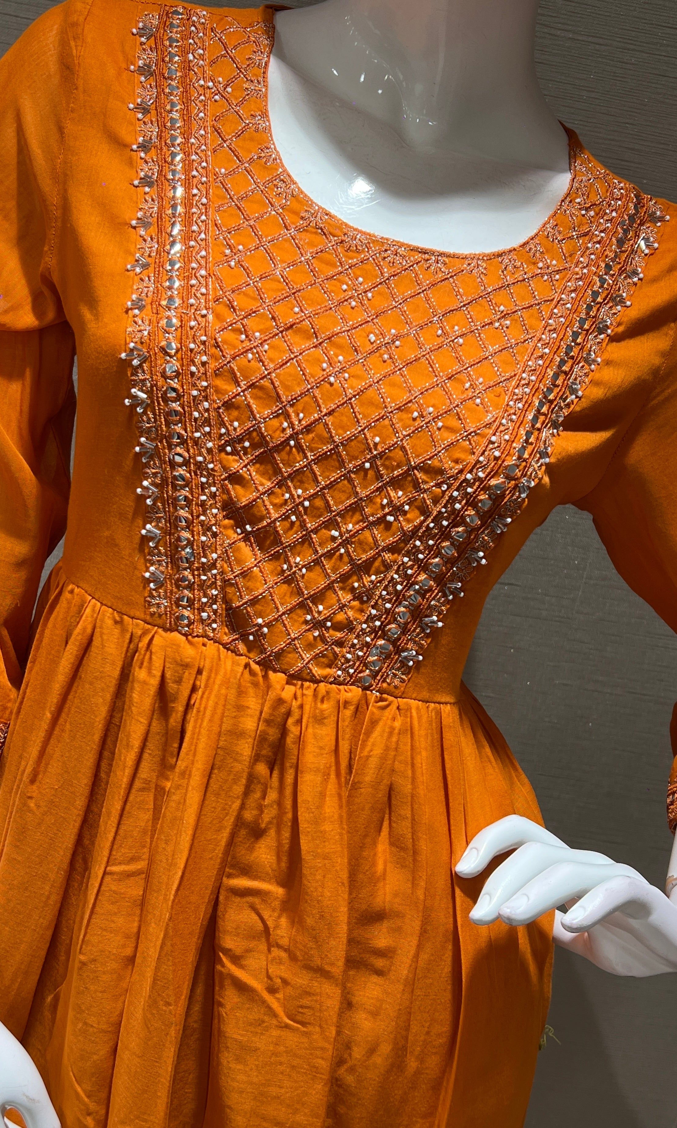 Rust EMBROIDERED MUL CHANDERI kurta set