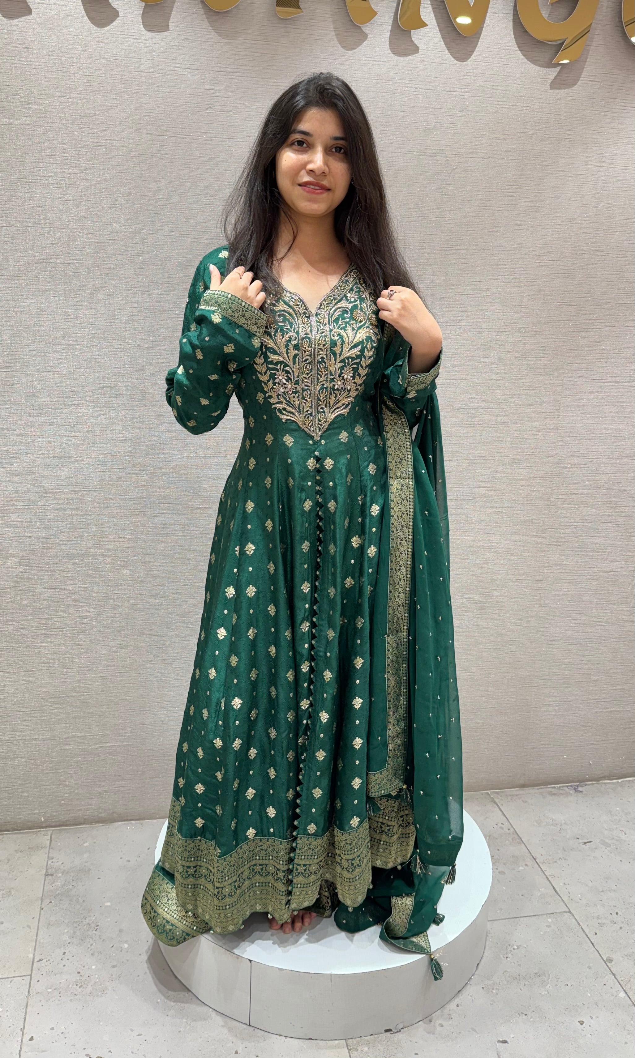 Green ANARKALI WITH PALAZZO PANTS