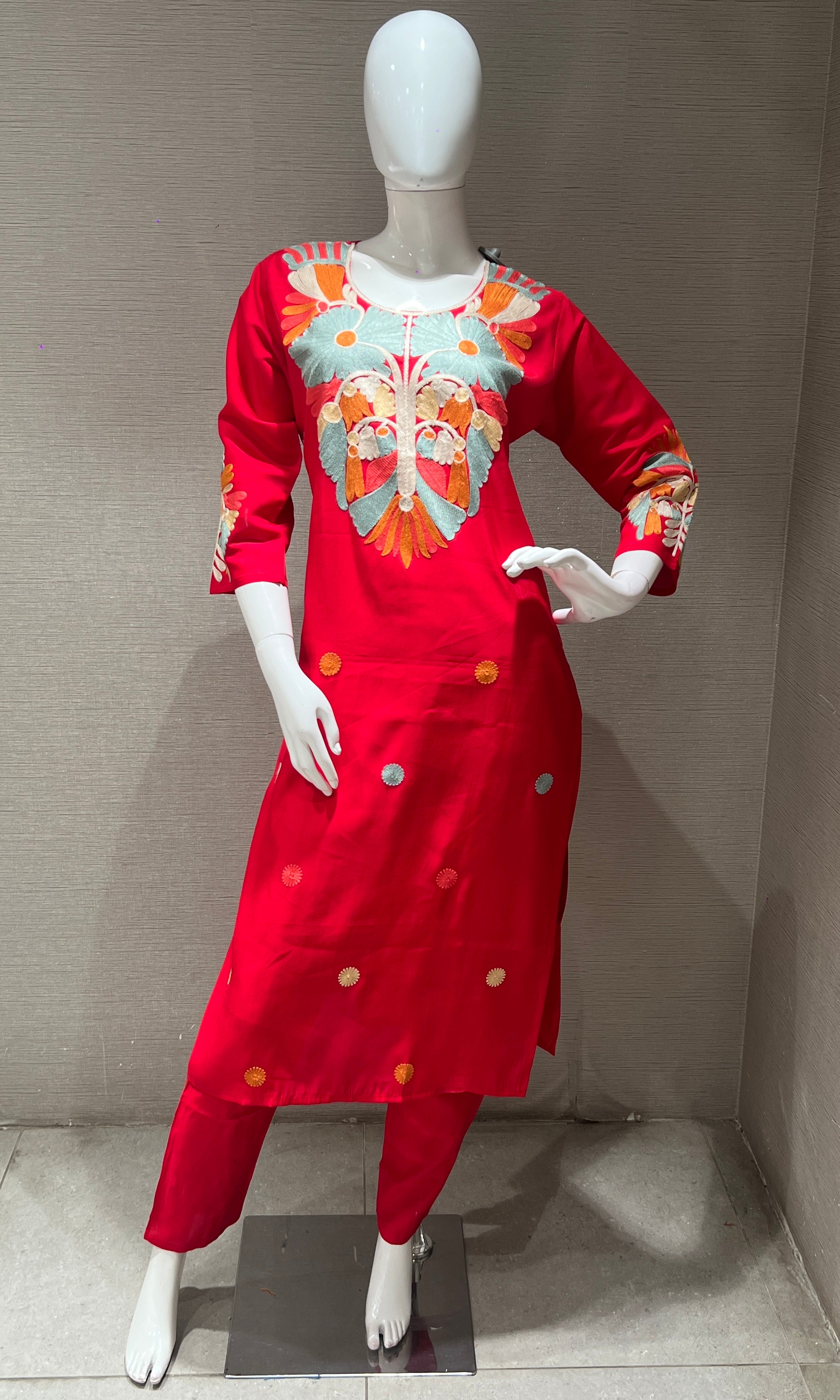 pink embroidered kurta set