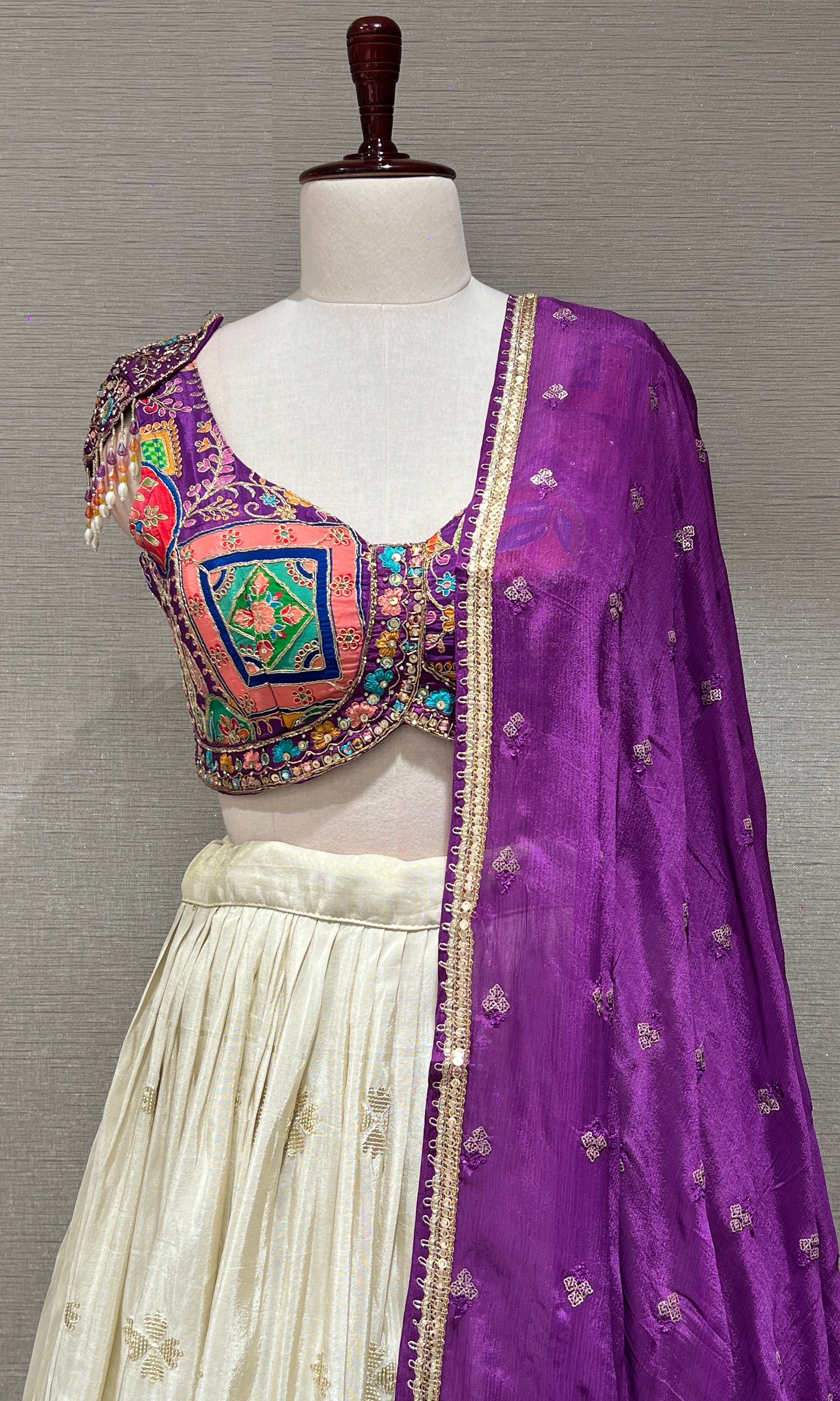 purple lehenga with Sequin Mirror Blouse