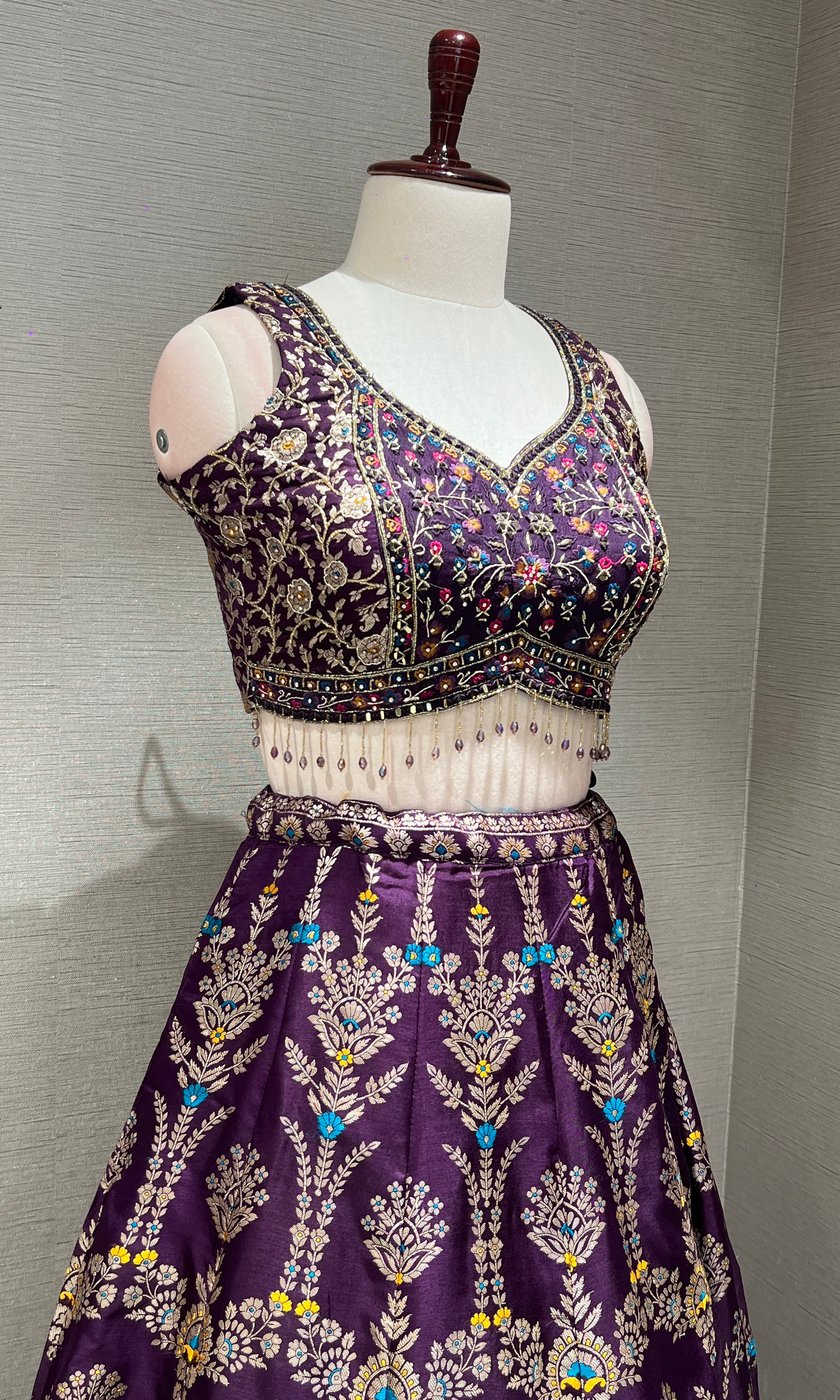Purple banarasi intricate embroidered Lehenga