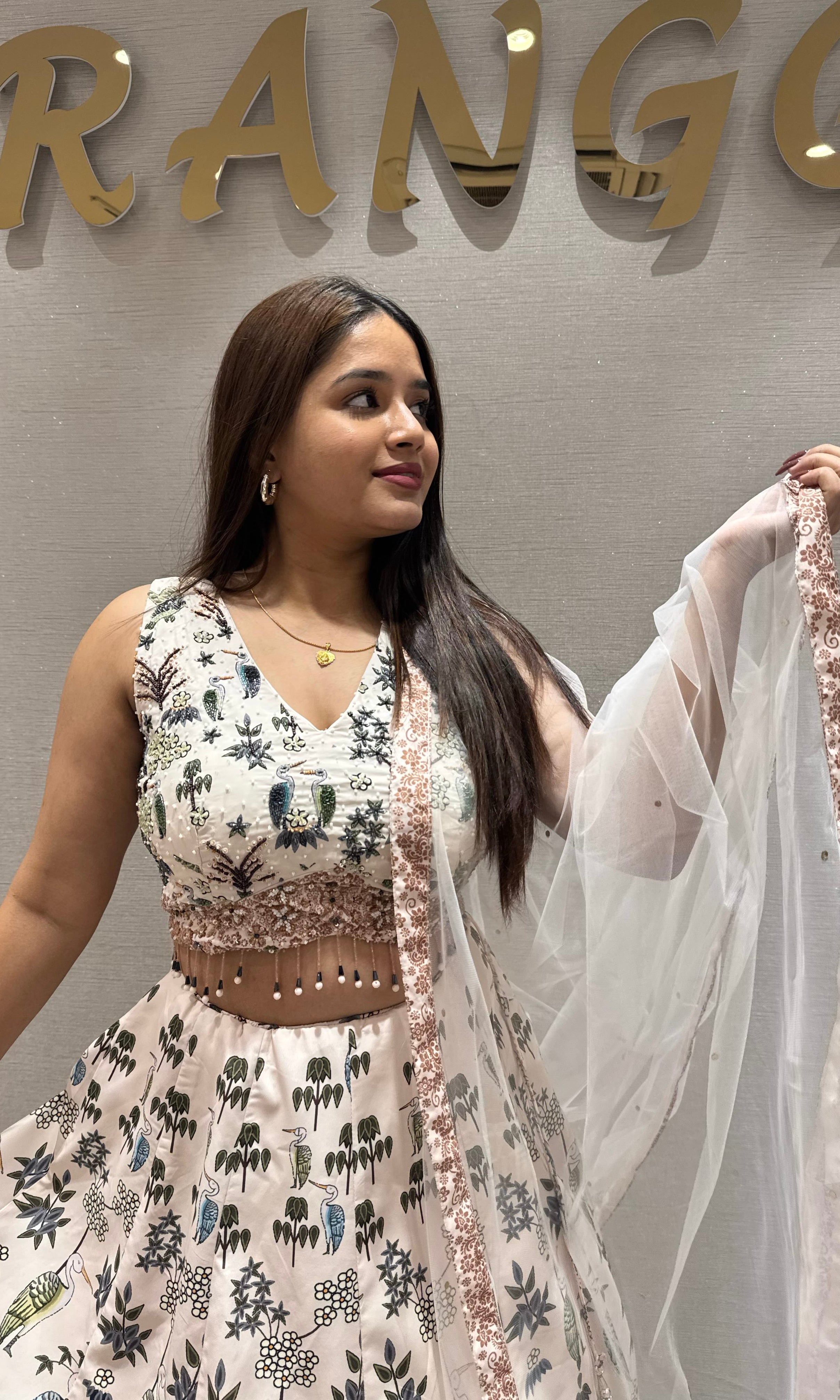 Half white Lehenga