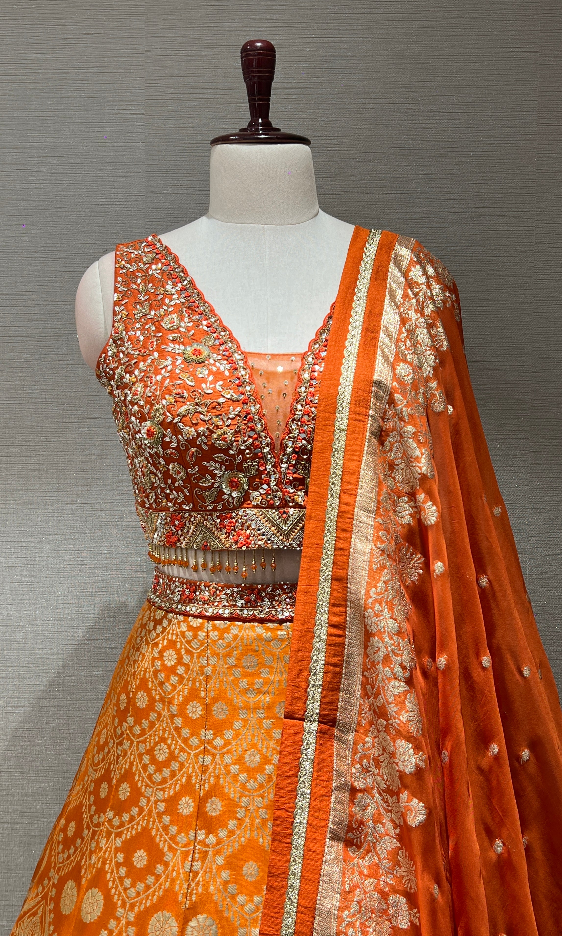Radiant Orange Banarasi Lehenga Set