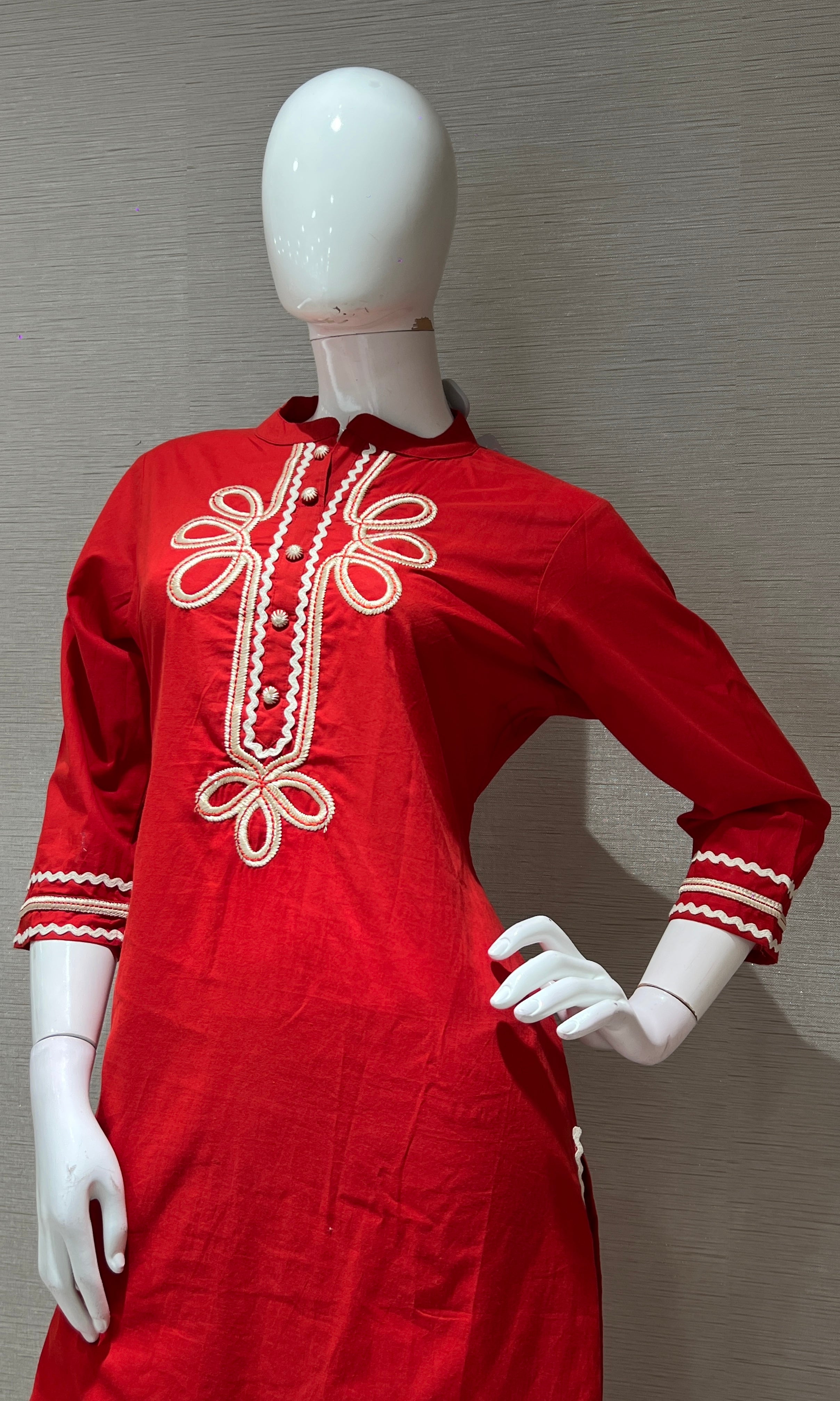 Red FLORAL KURTA SET WITH palazzo PANTS