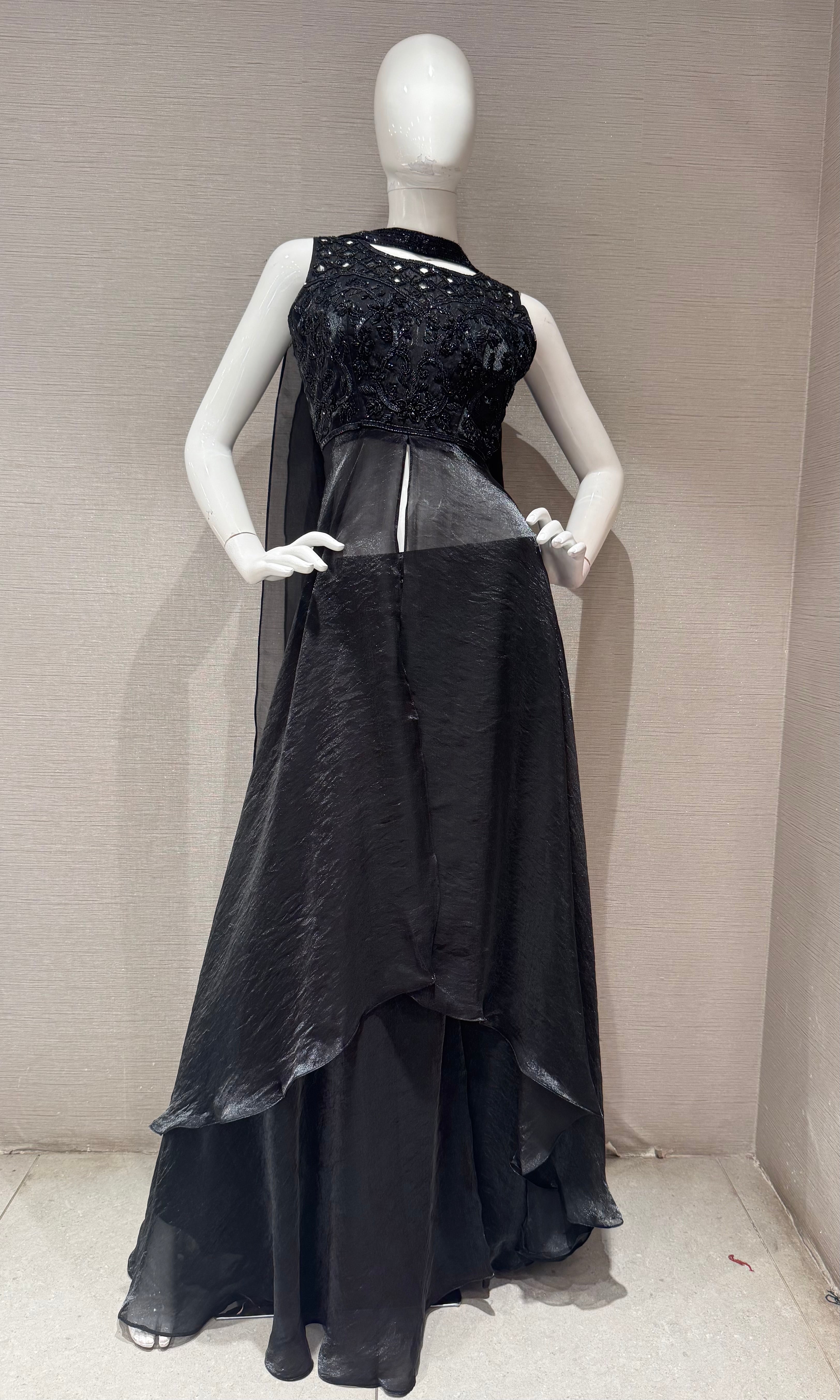 Midnight Black Sequin High Neck Palazzo set