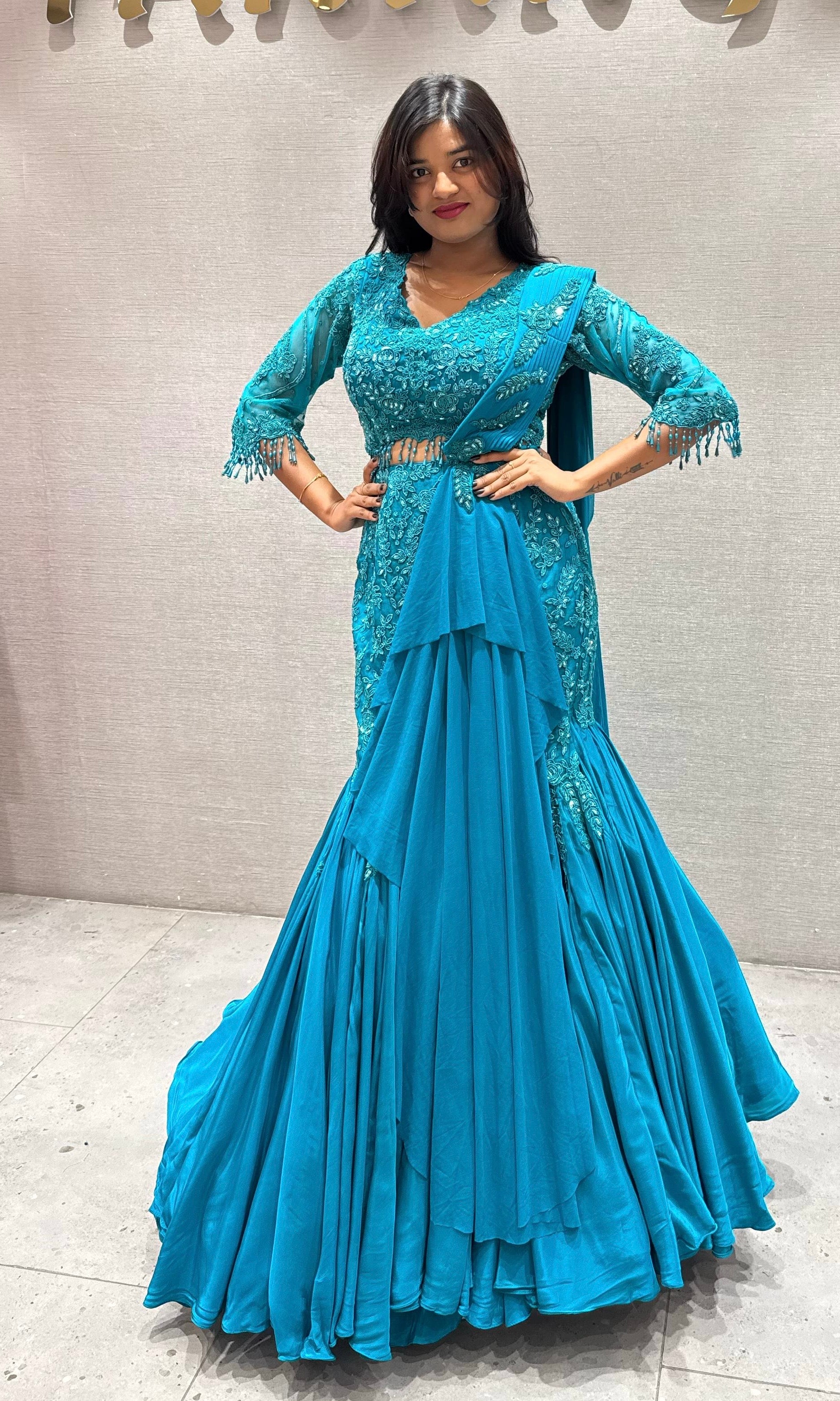Rama blue fishcut lehenga