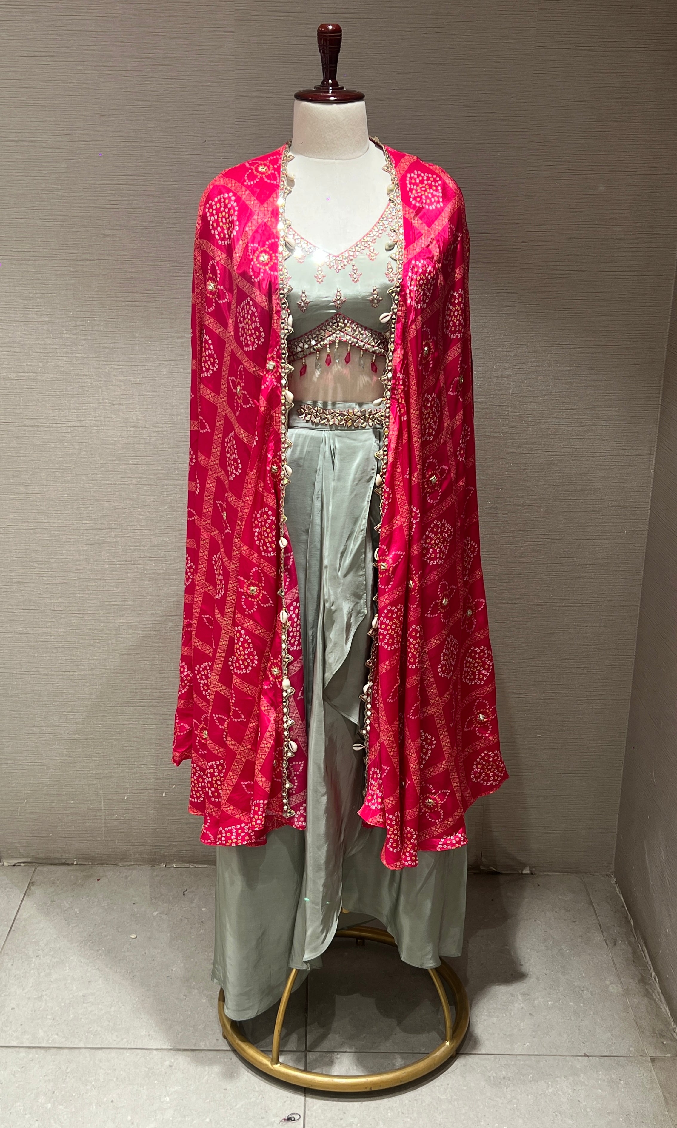 Pista Green BLOUSE and Dhoti Skirt with Shrug