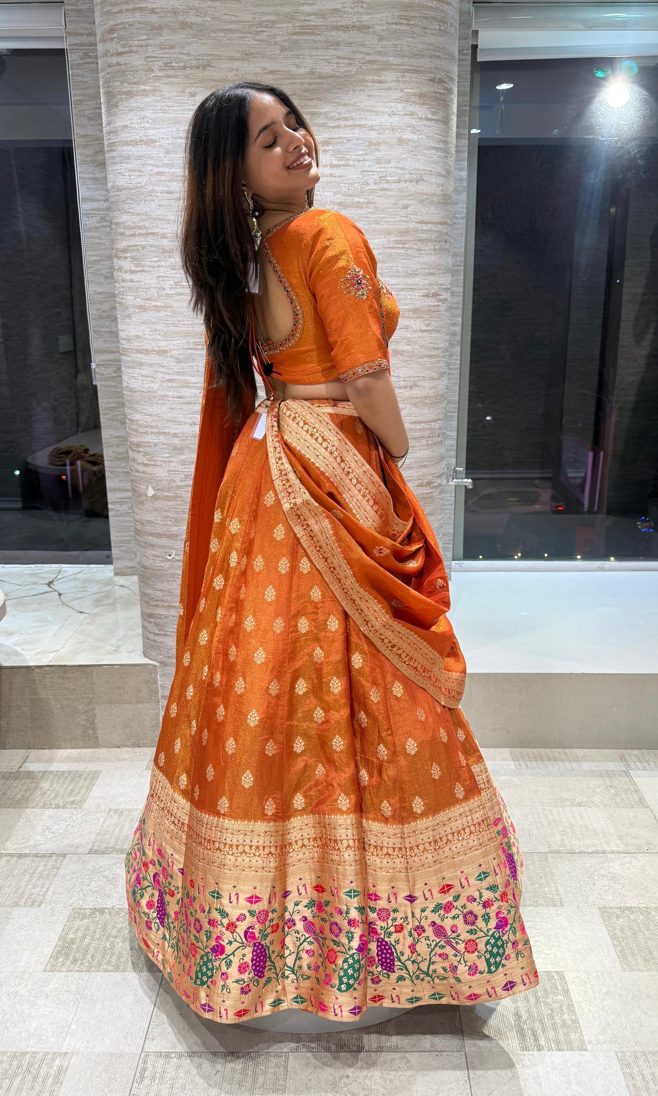Rust Golden BANARASI EMBROIDERED Lehenga