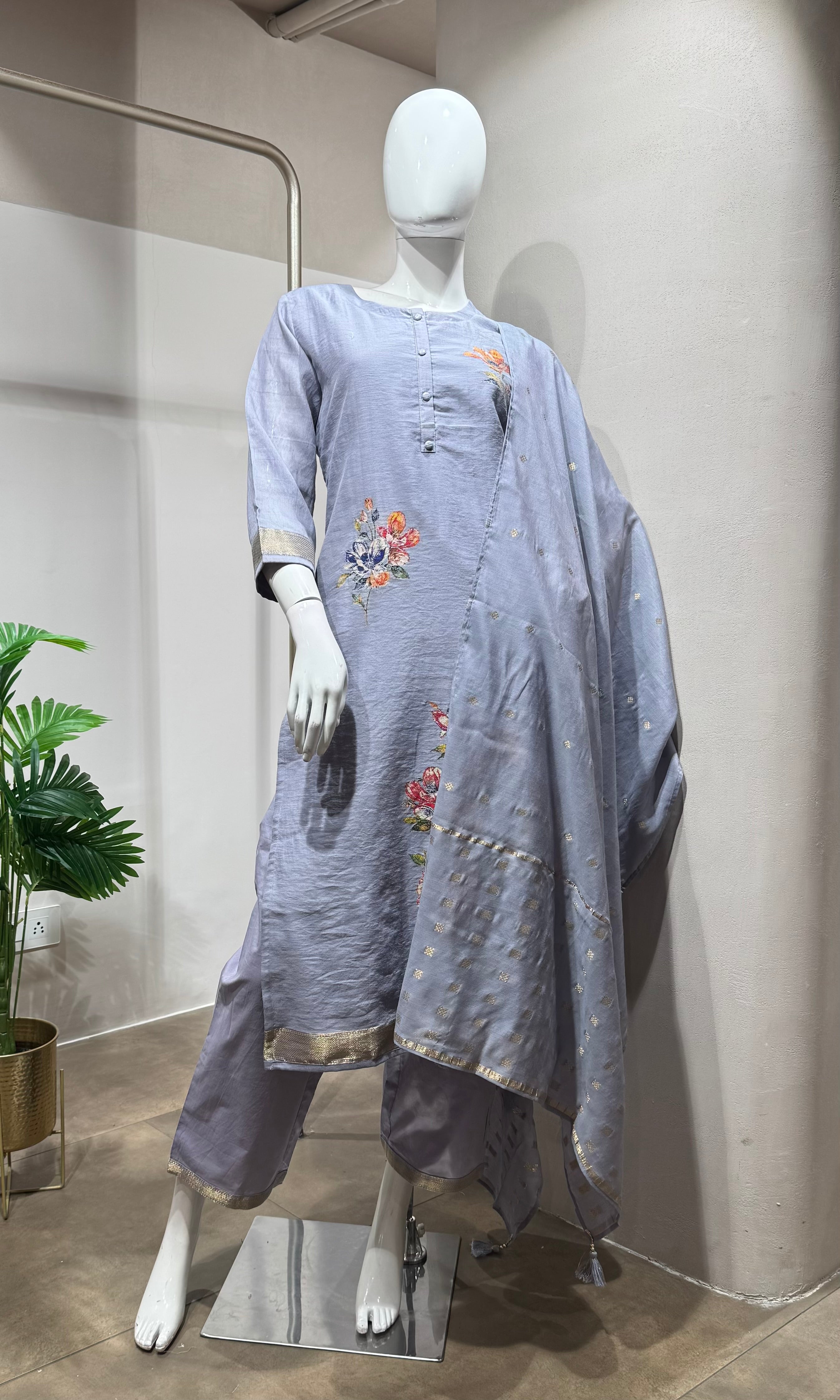 lilac Embroidered Straight Kurta set