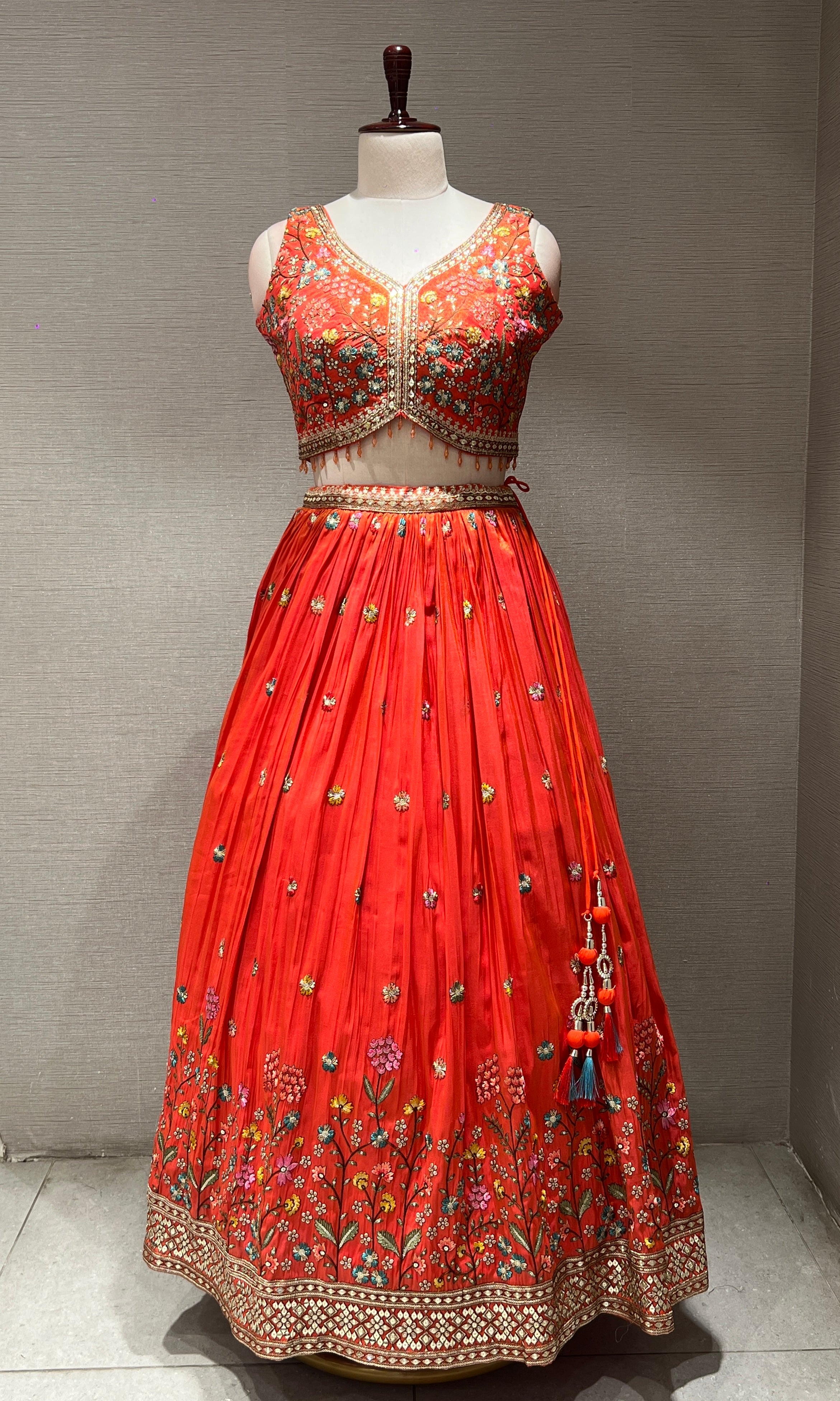 Orange golden floral embroidered Lehenga