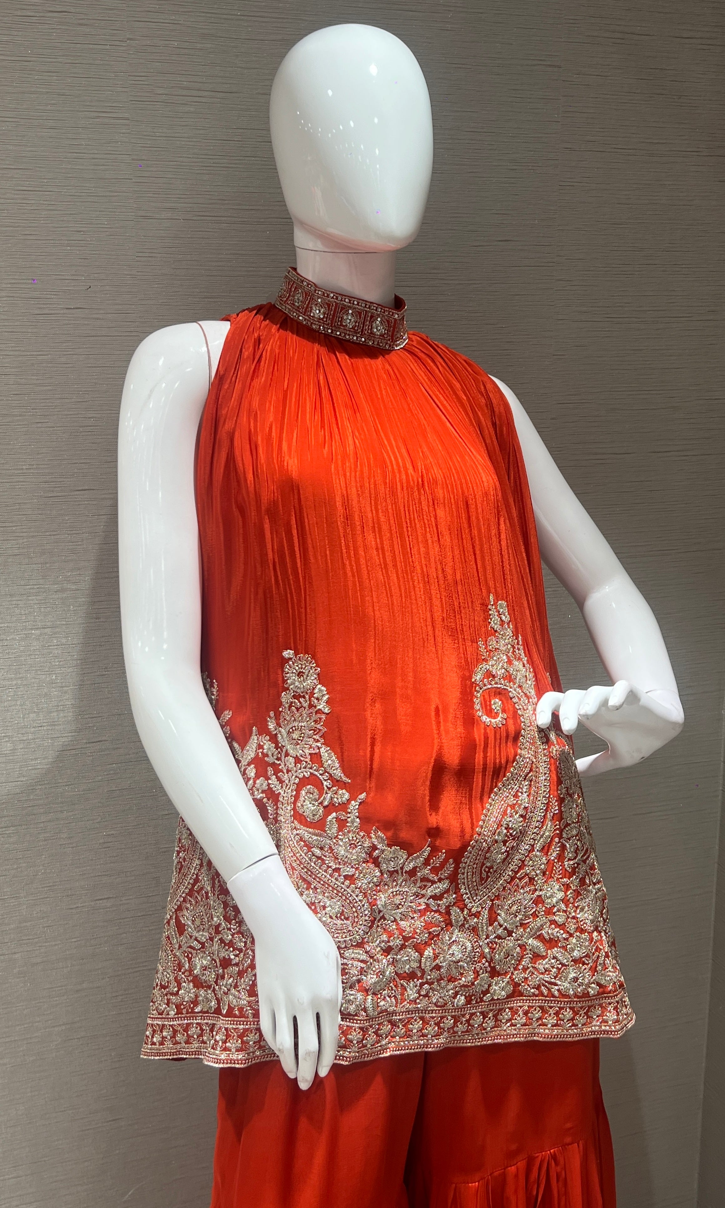 Orange SHARARA WITH HALTER NECK TOP