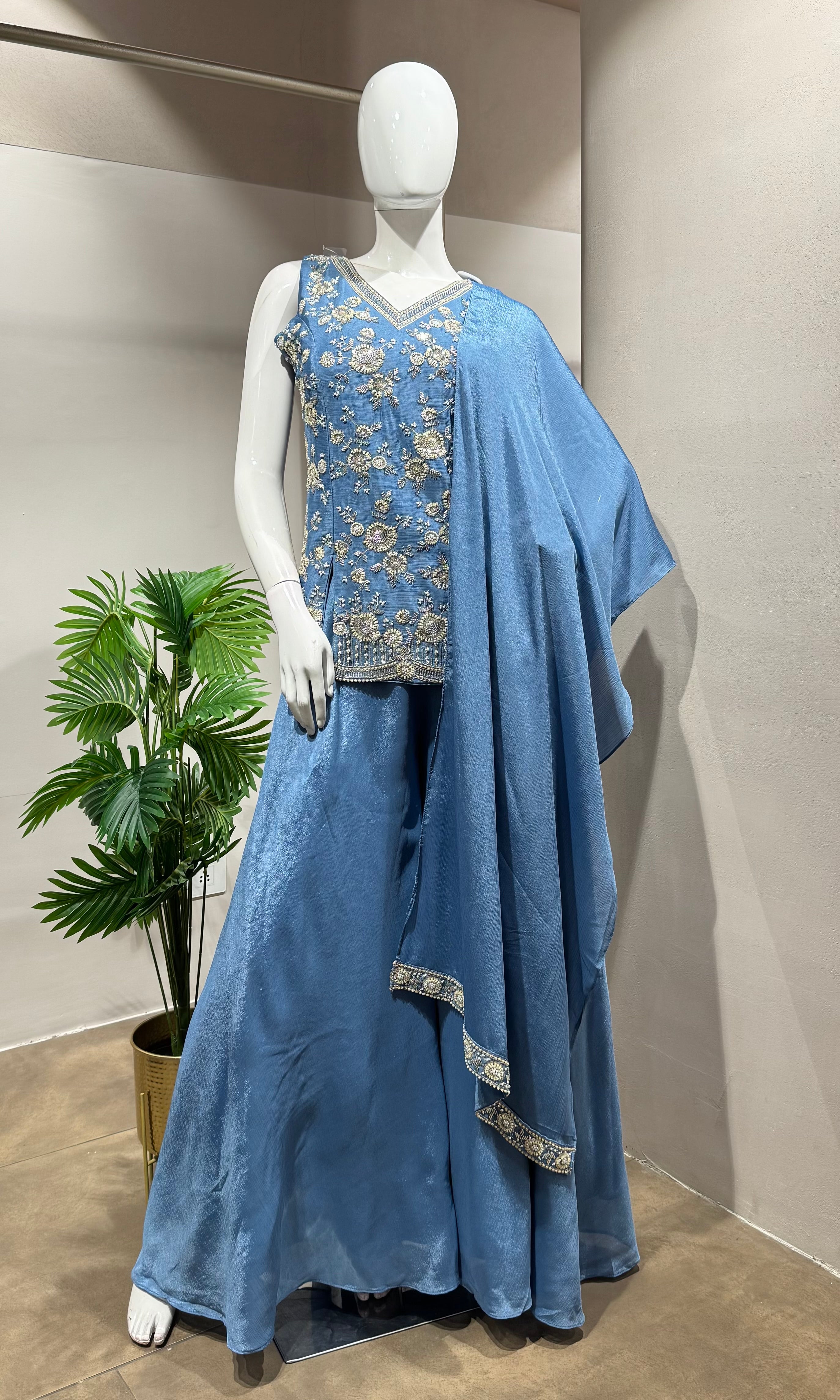 blue embroidered SHARARA SET