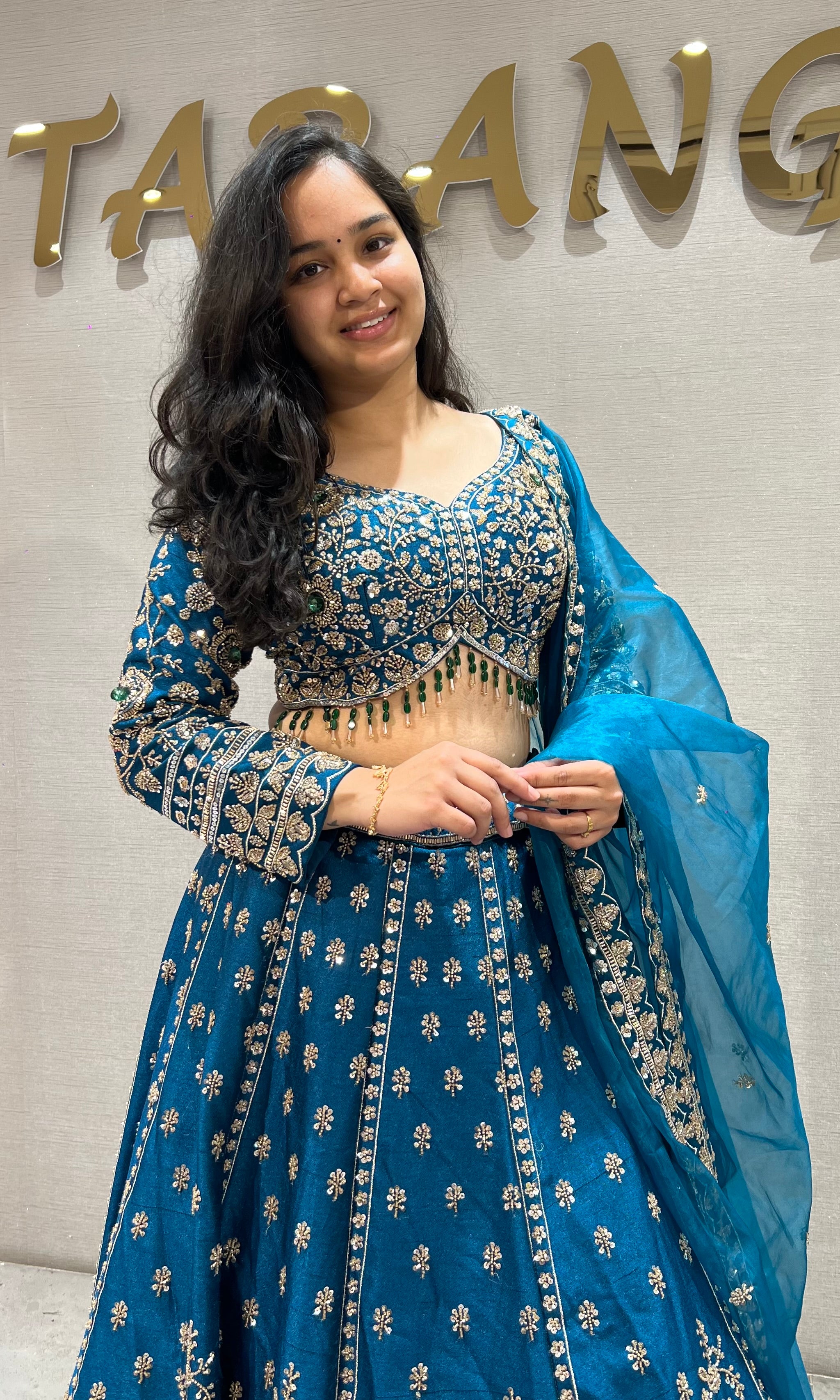 Blue Embroidered Lehenga Choli Set with Net Dupatta