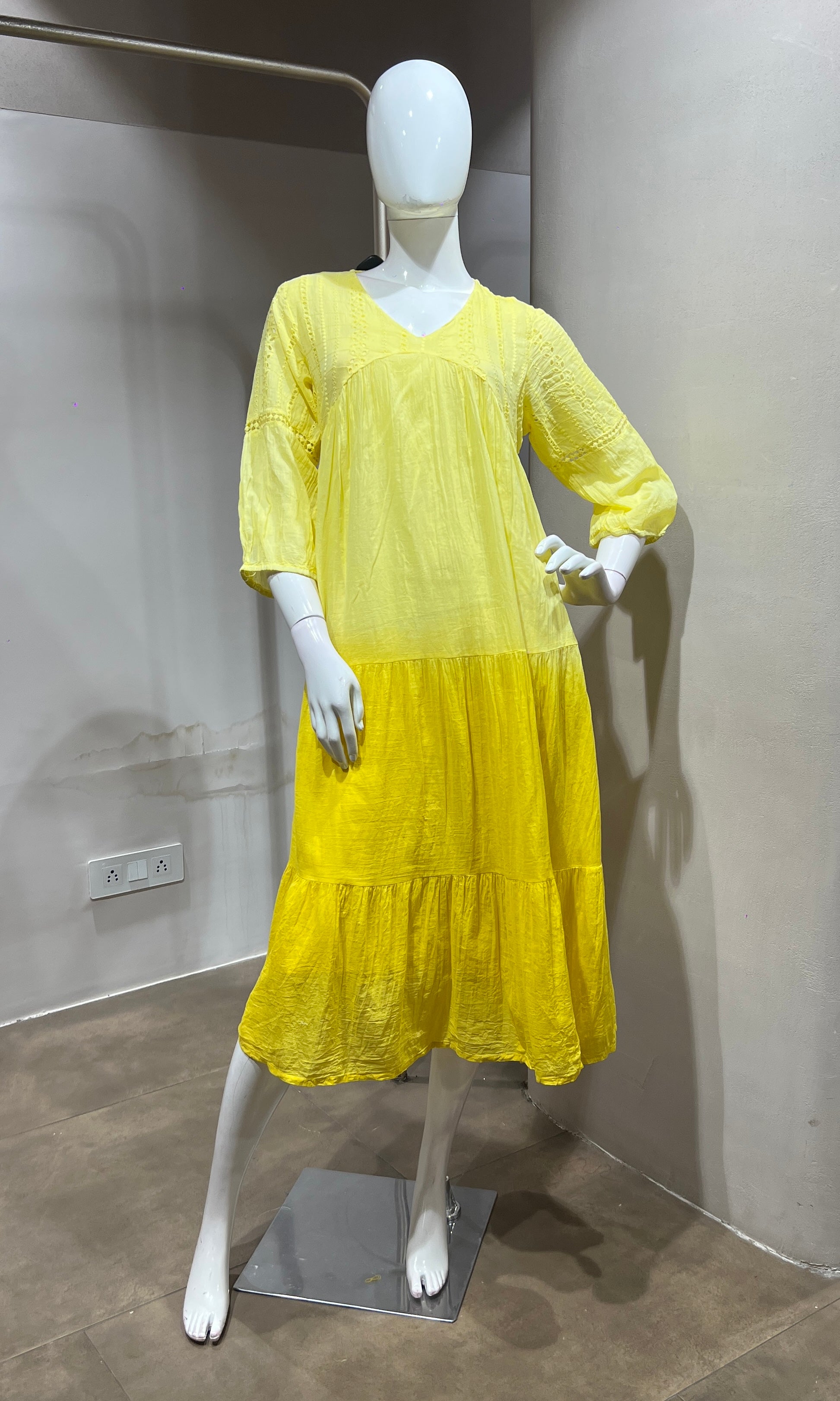 Sunshine Yellow Ombre Tiered Midi Dress