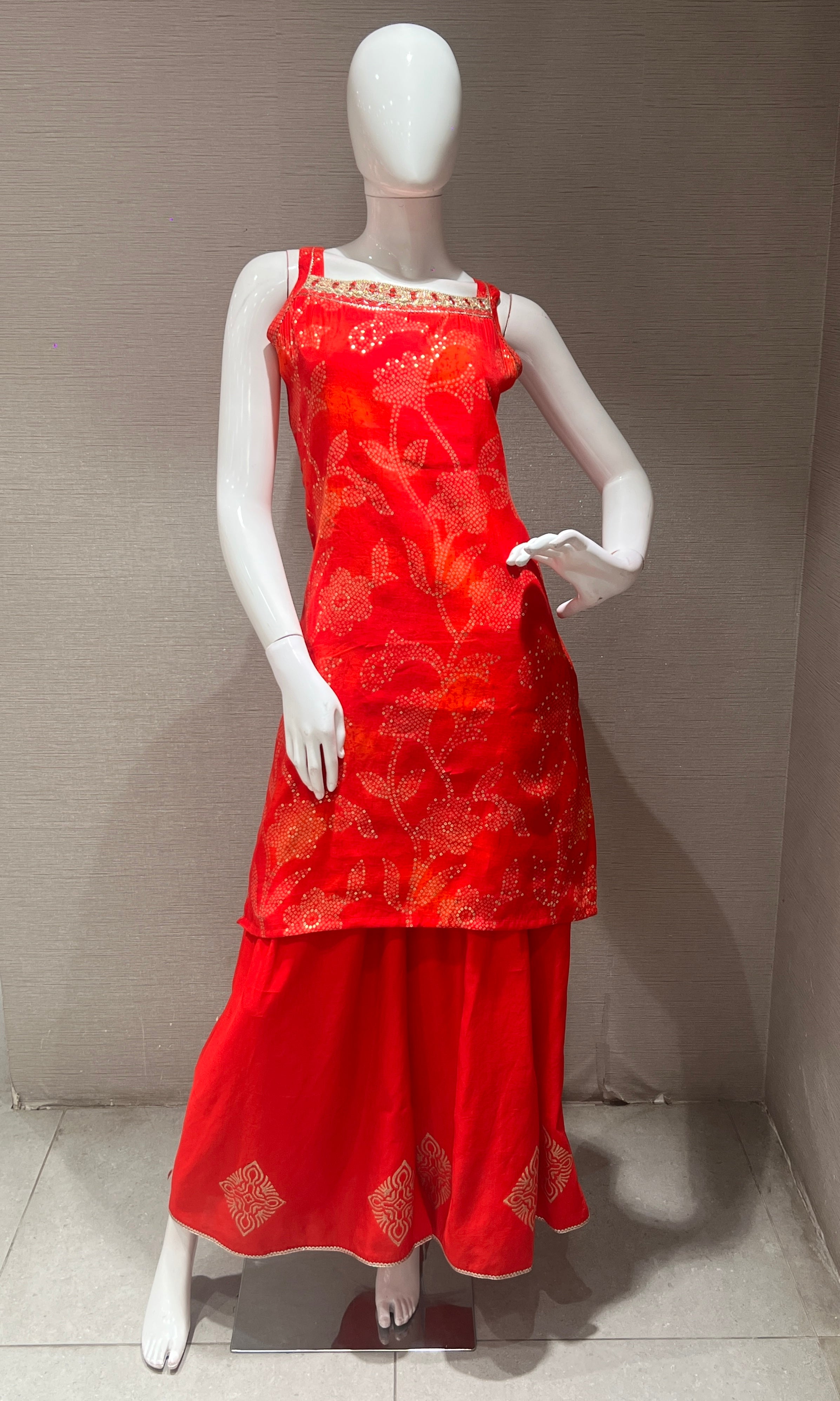 Red FLORAL EMBROIDERED SHARARA SET