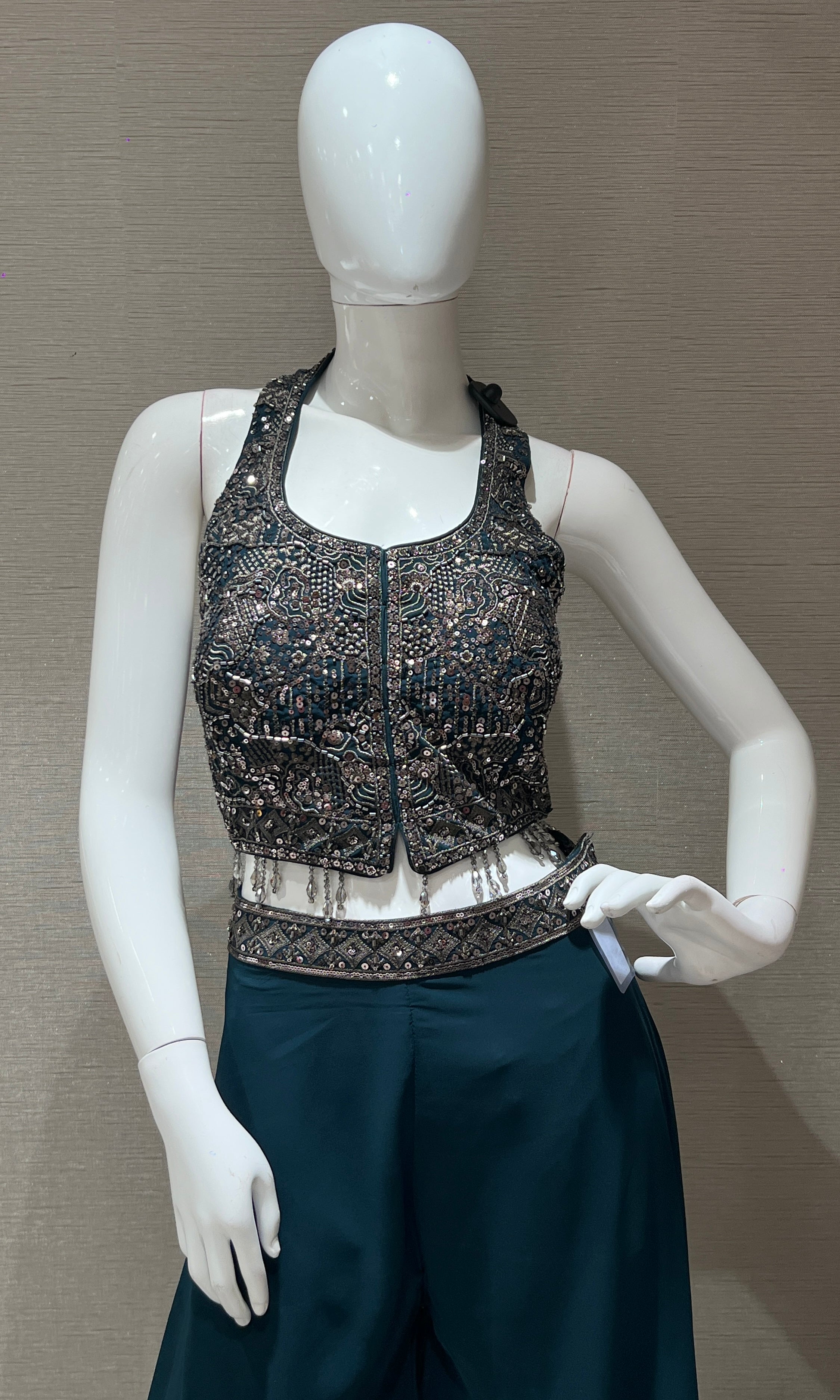 Bottle green Halter Neck Design Palazzo