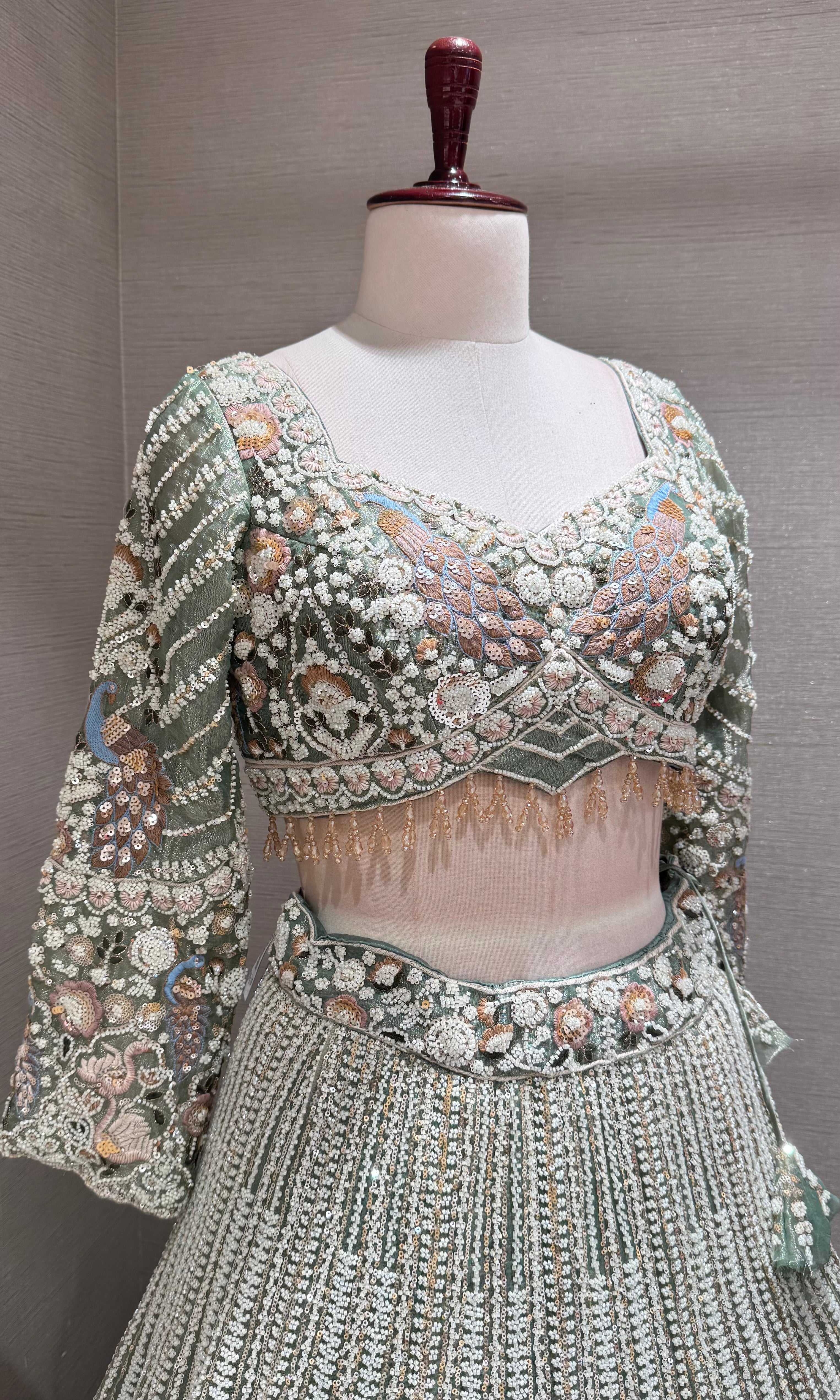 Pista Green Embroidered Bridal Lehenga set