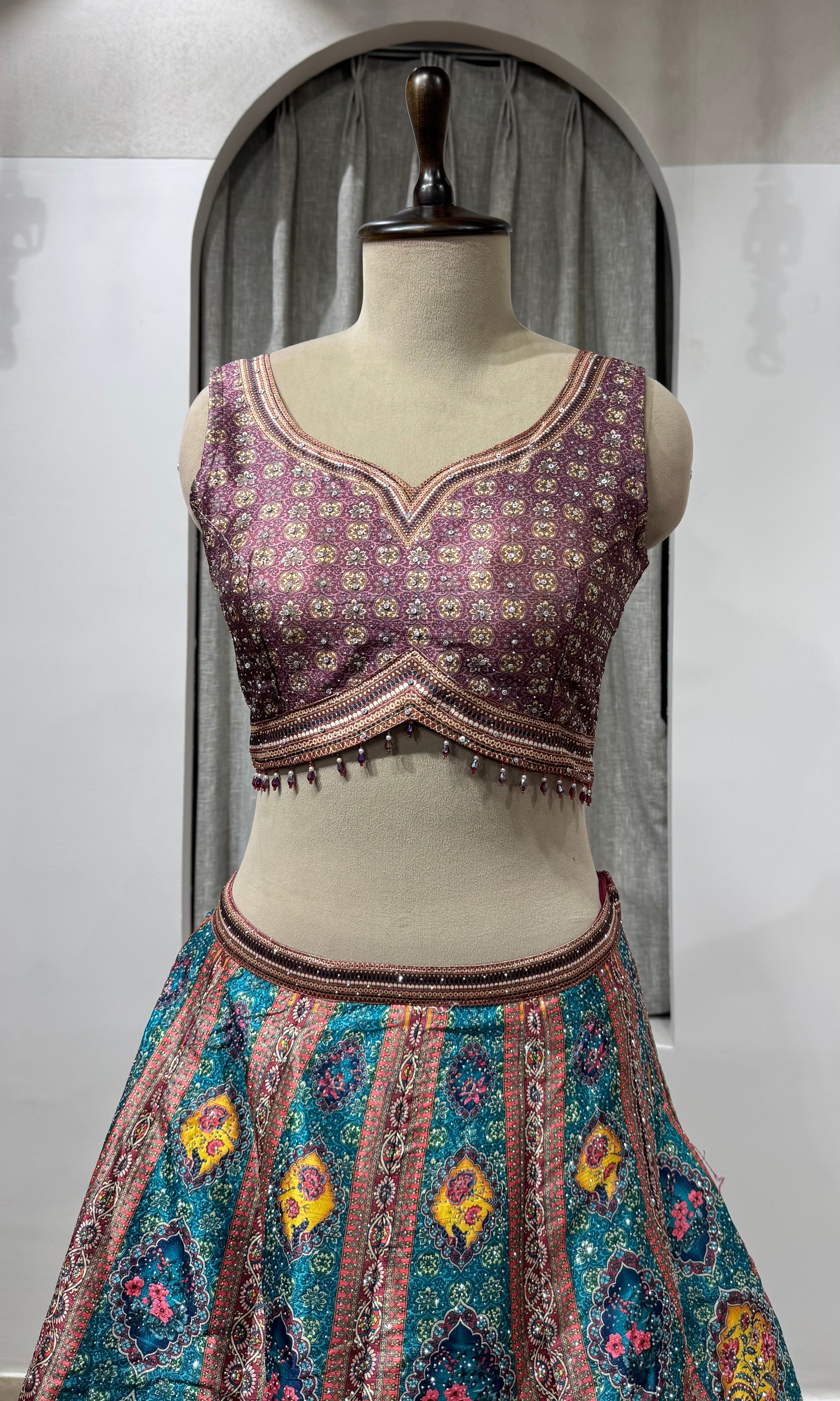 Wine Multi Banarasi Silk LEHENGA