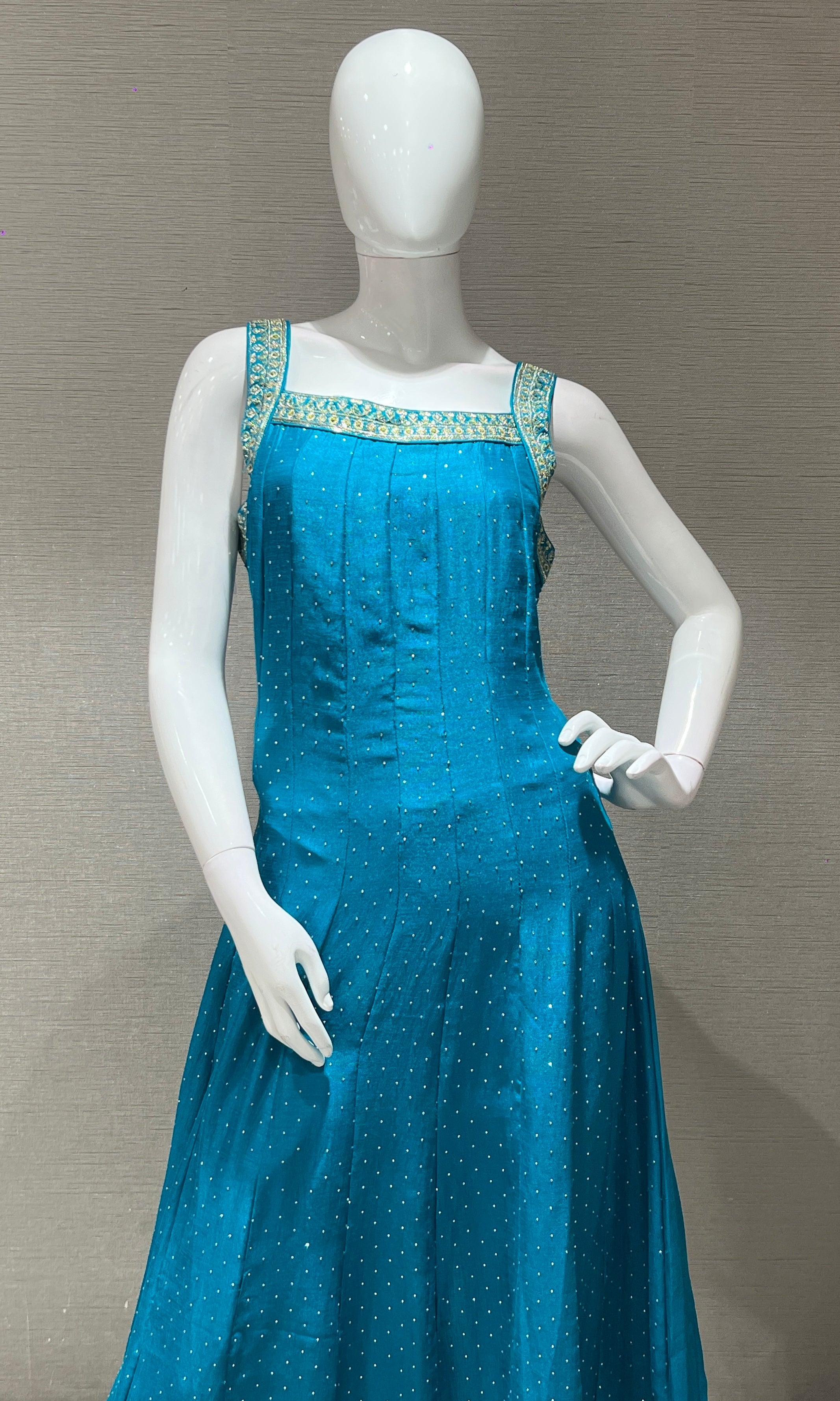 Rama blue kurta set with contrast dupatta