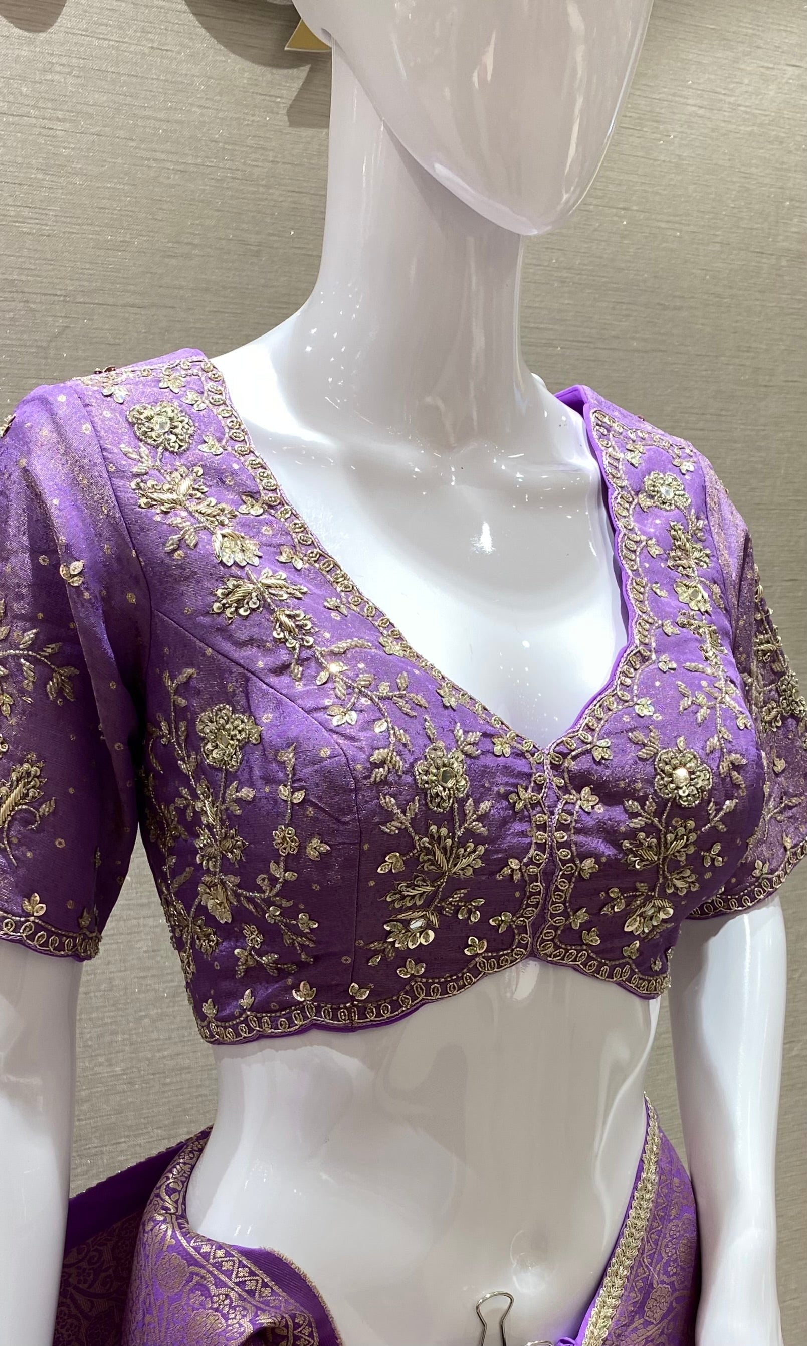 Lavender banarasi saree with ready blouse