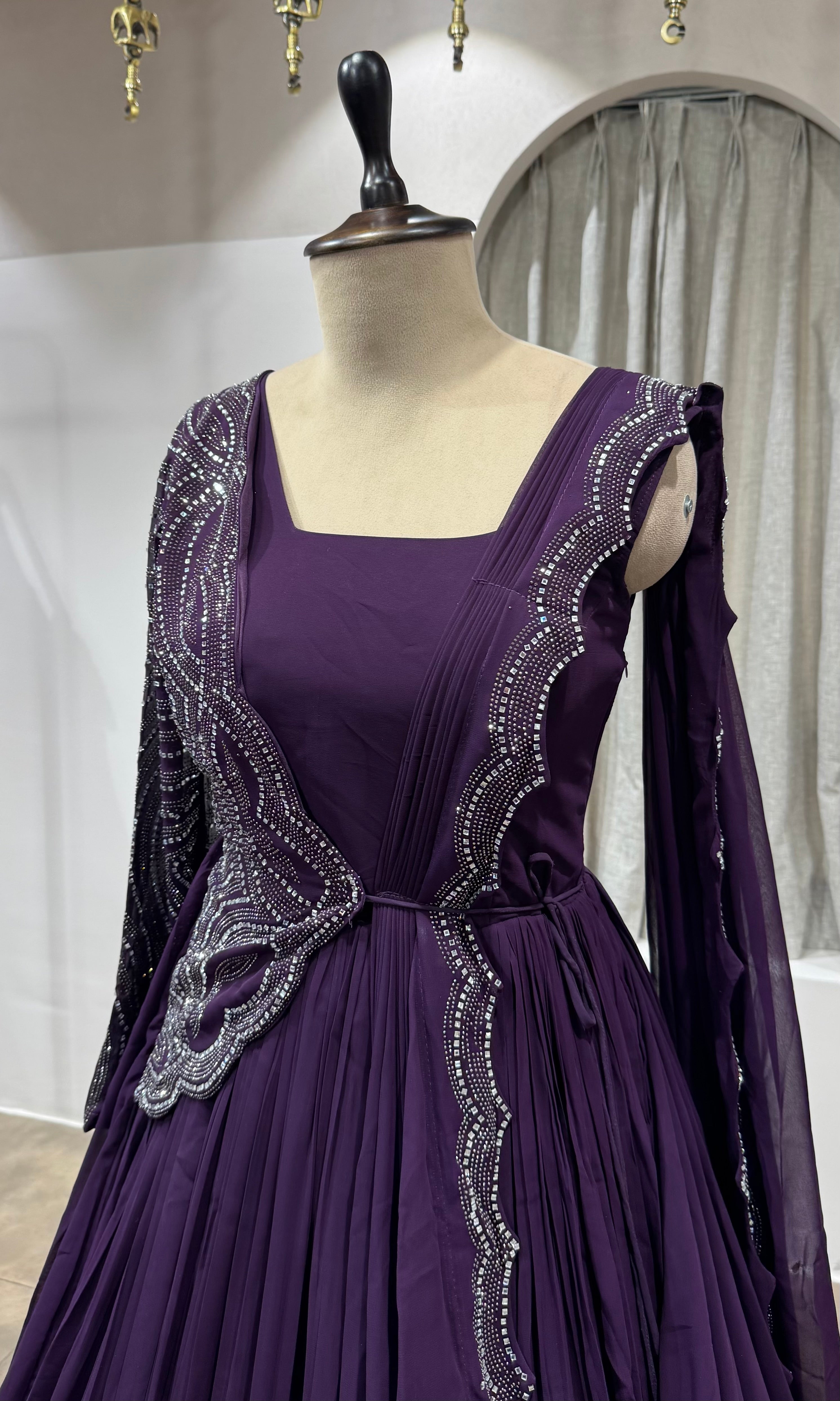 Wine Floor-Length Embroidered Anarkali Gown