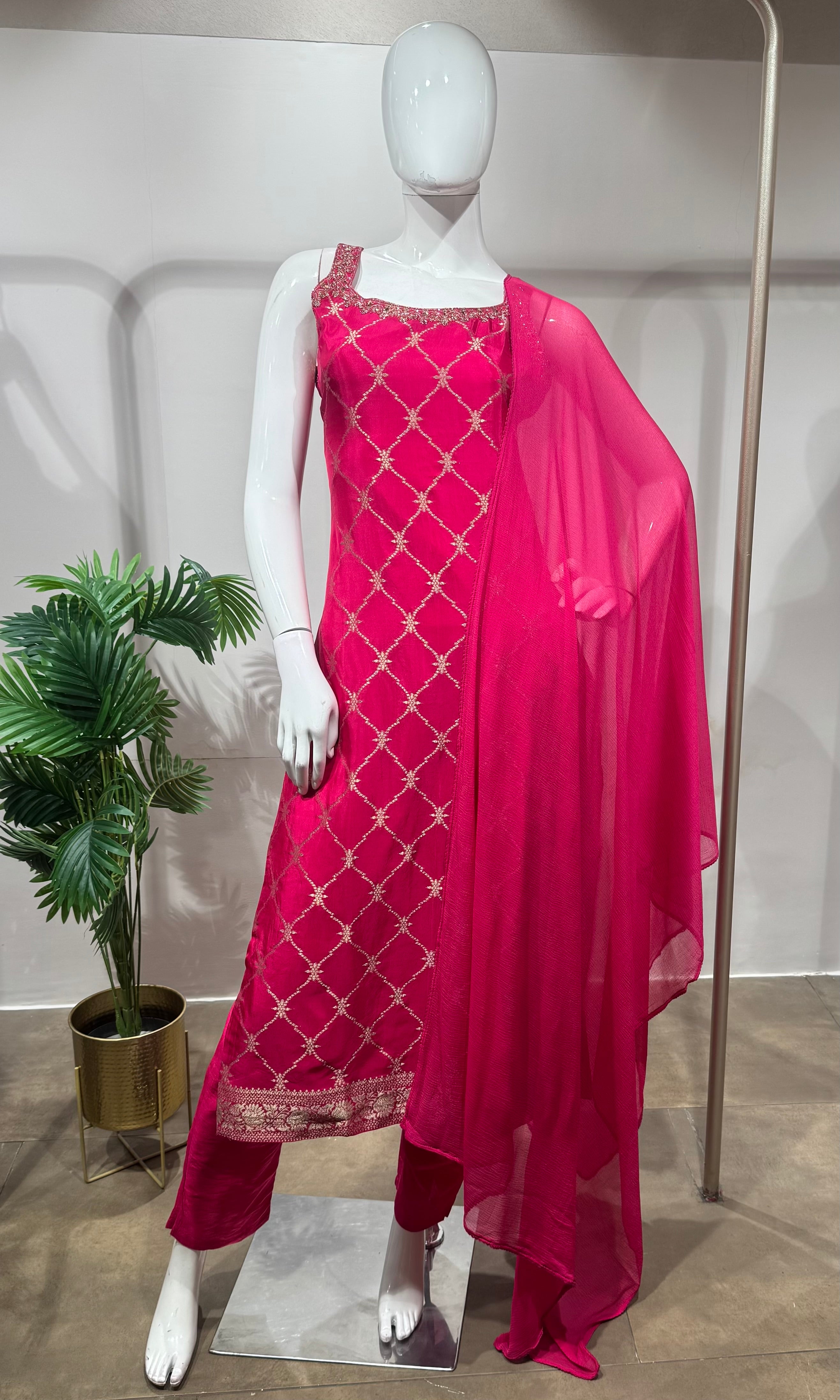Pink Silk Straight kurta set