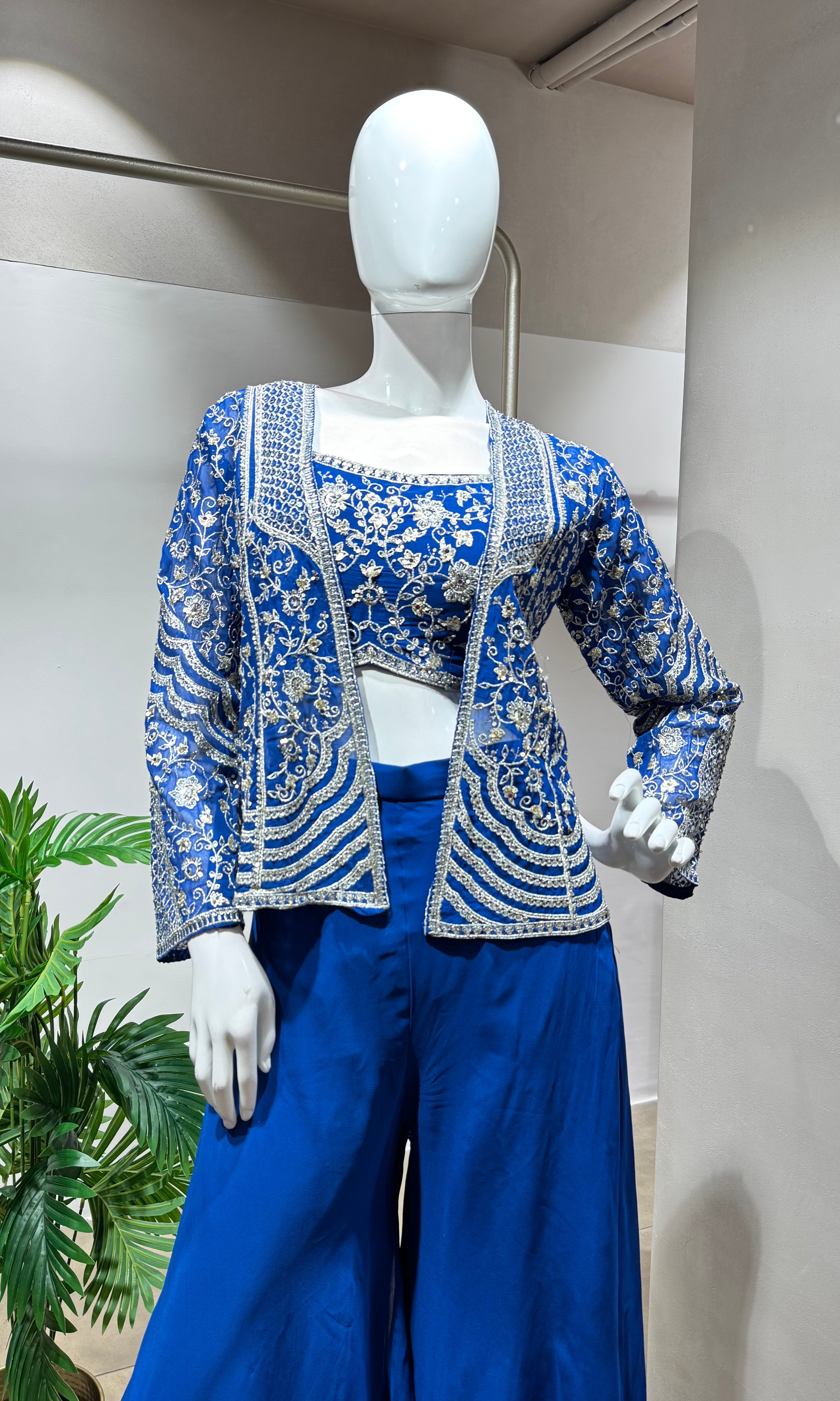 Royal Blue Embellished Palazzo SET WITH JACKET