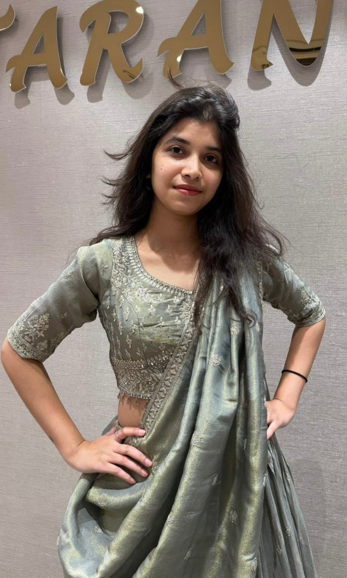 Sage GREEN Whisper Draped Lehenga Set