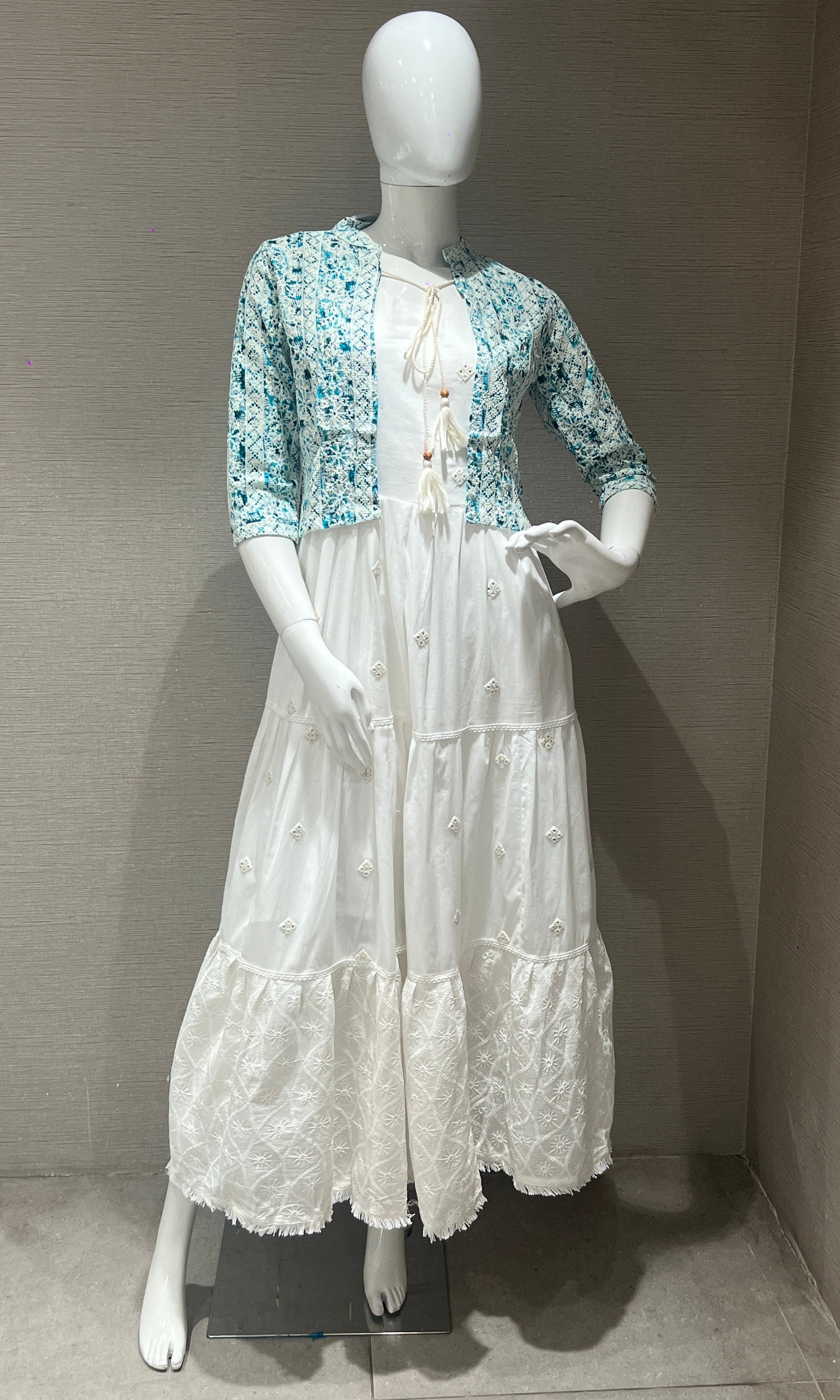 Sea Anarkali gown with jacket