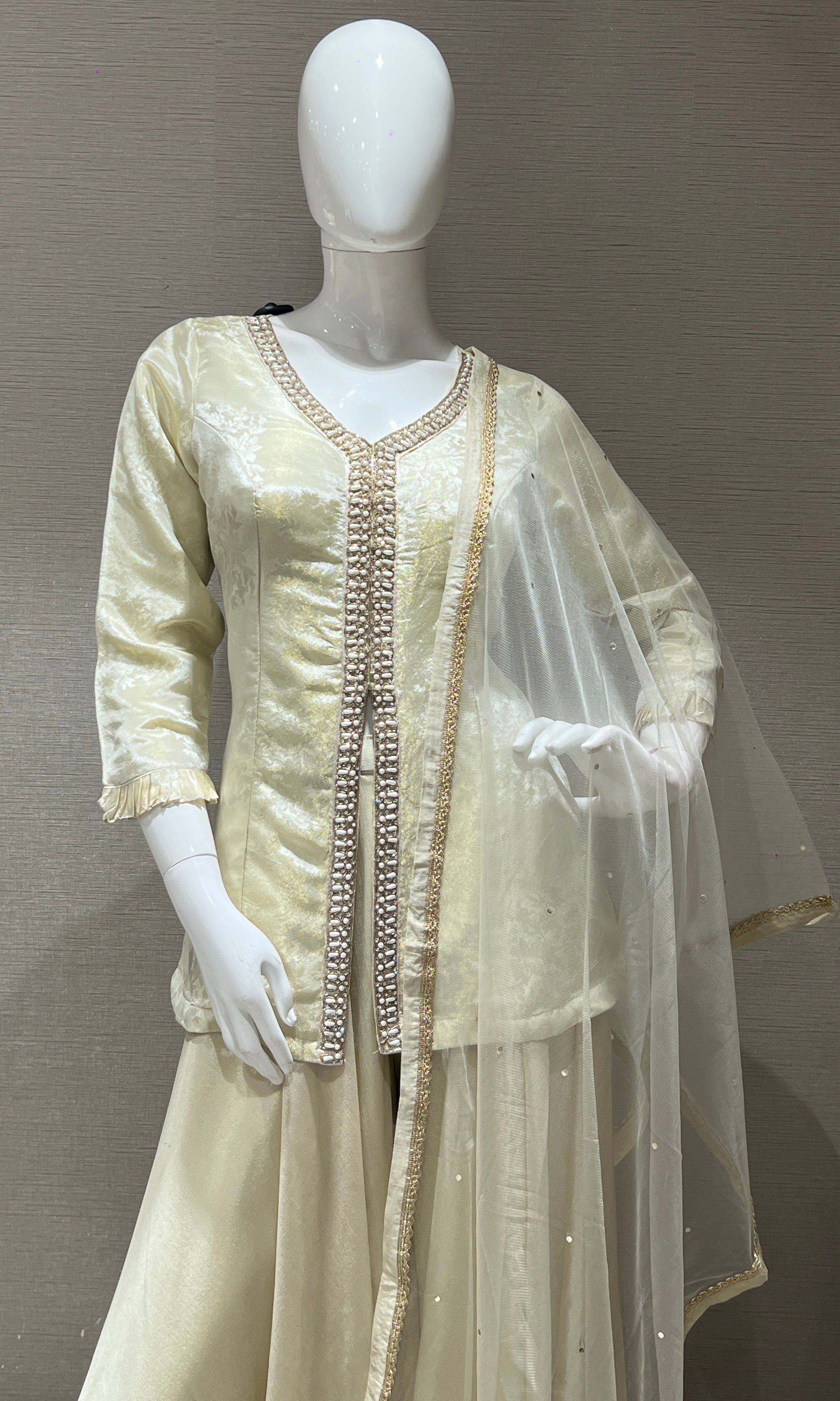 Half White Embroidered Sharara Palazoo