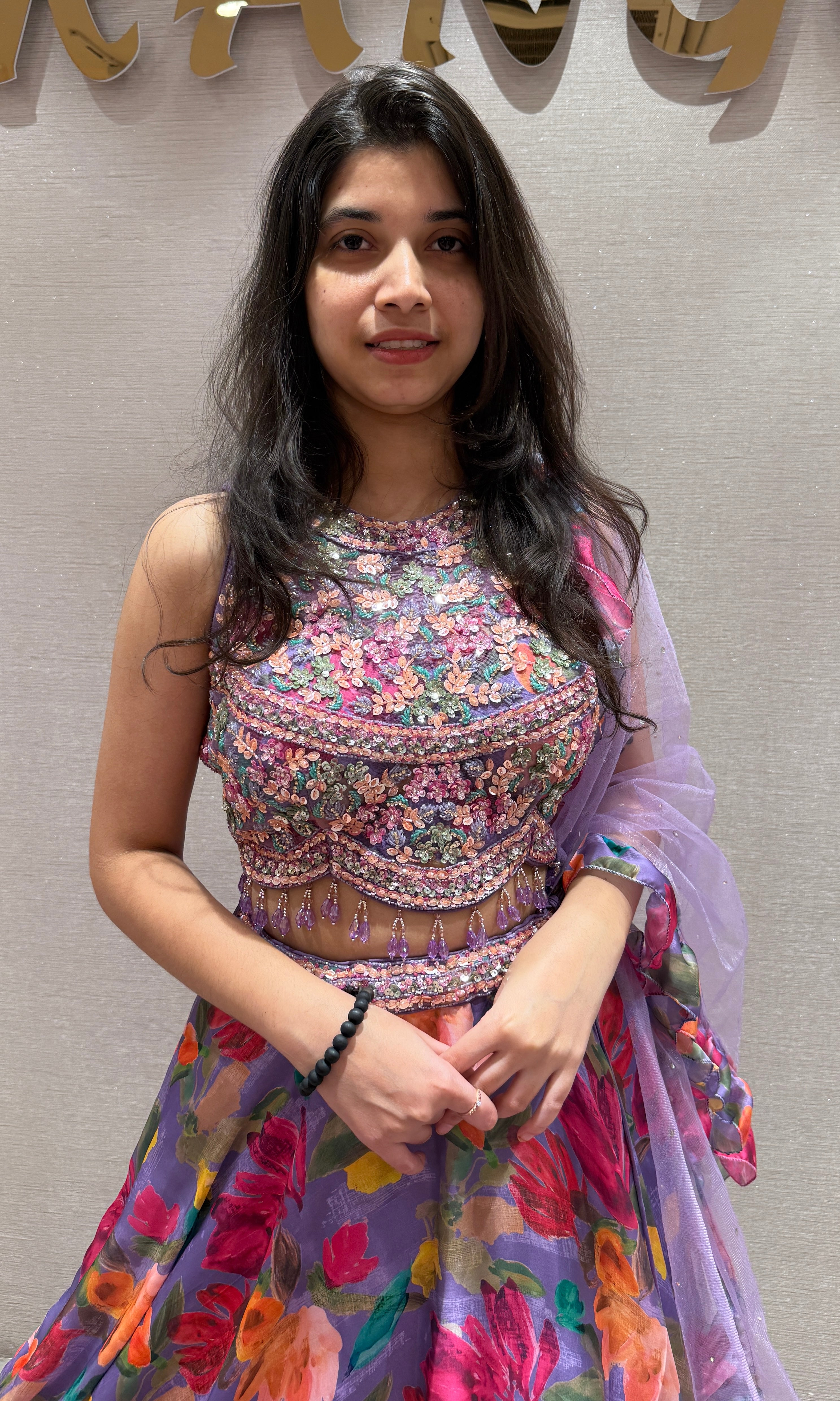 PURPLE Multicolor Floral Embroidered Lehenga