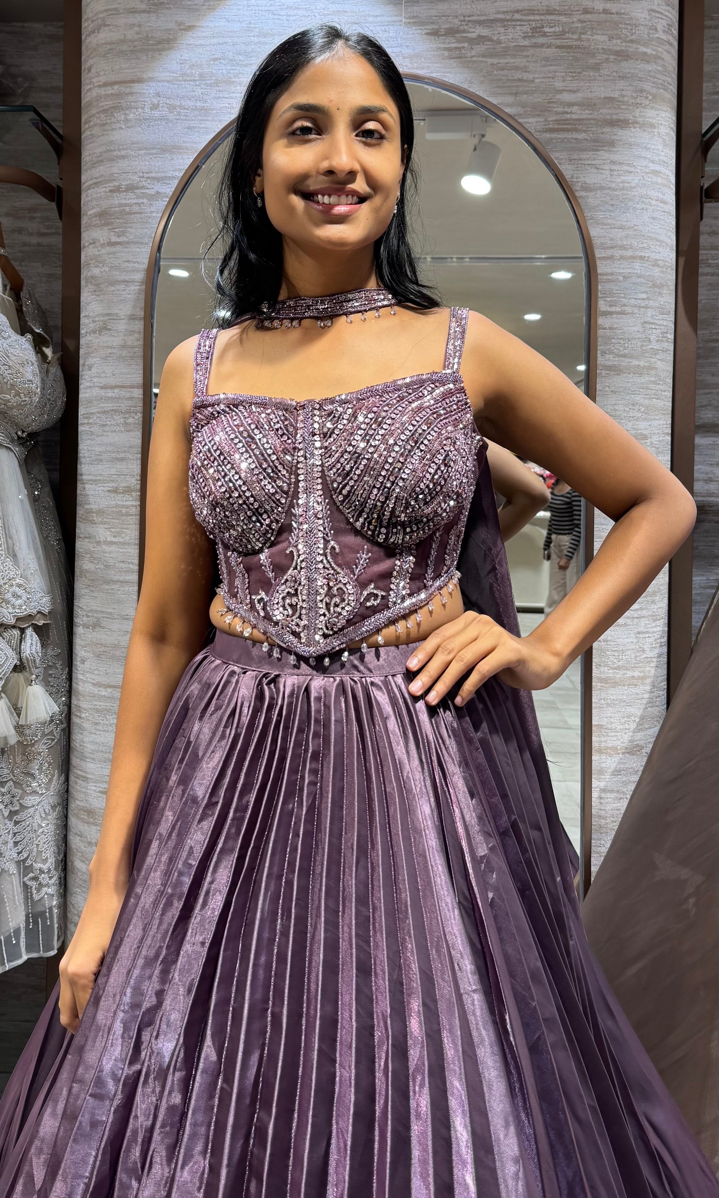 purple plum embellished lehenga