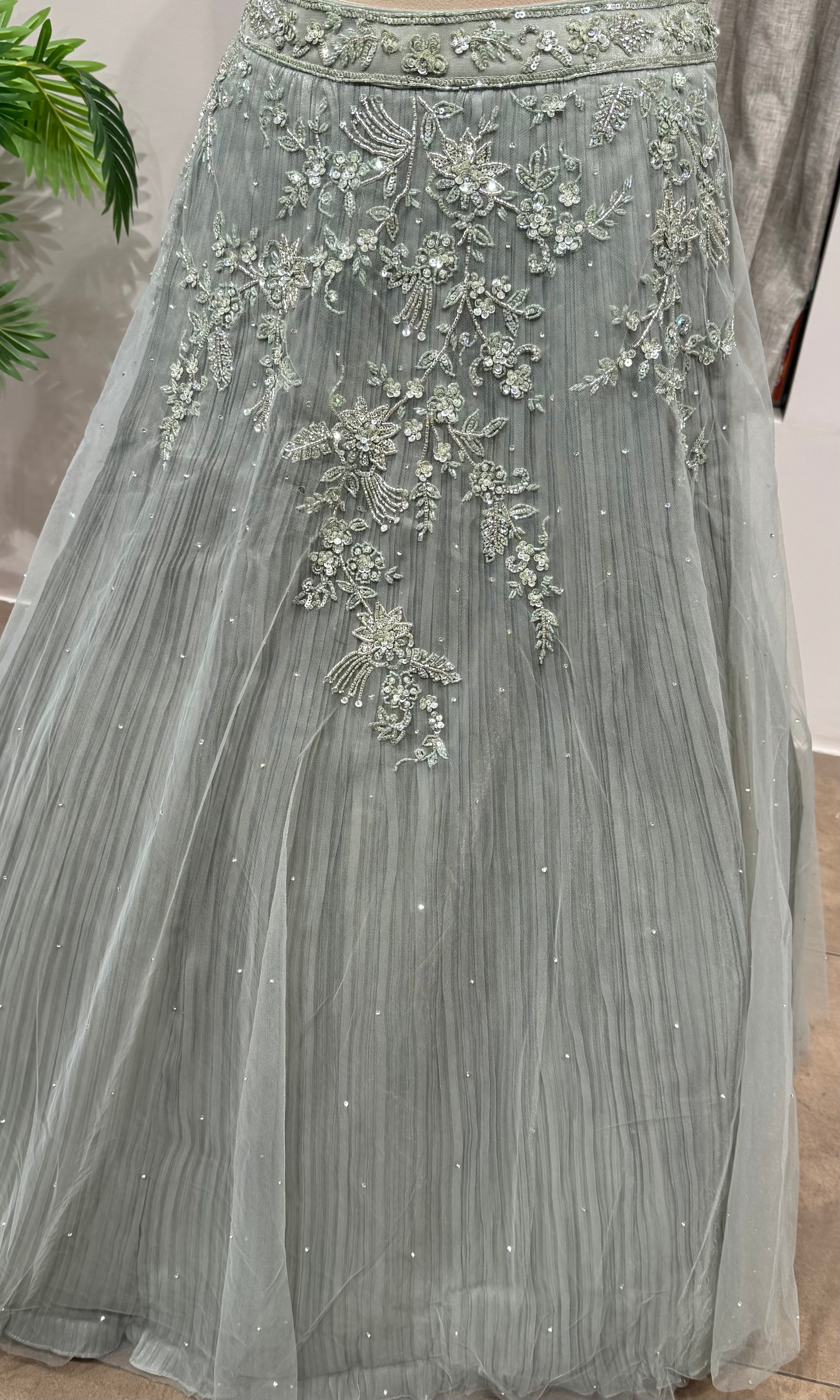 Sage green embroidered lehenga choli set