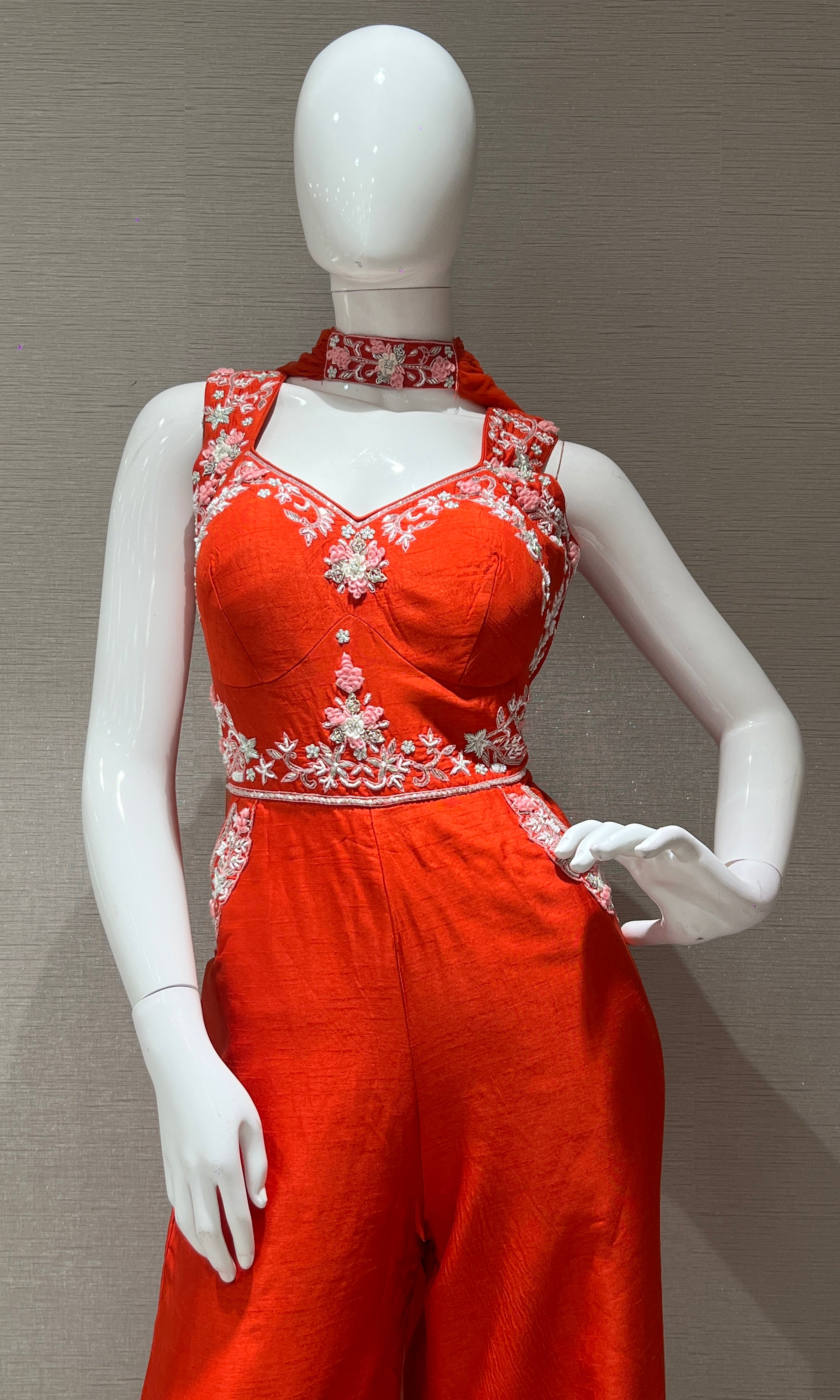 Rust Aura Embroidered Jumpsuit