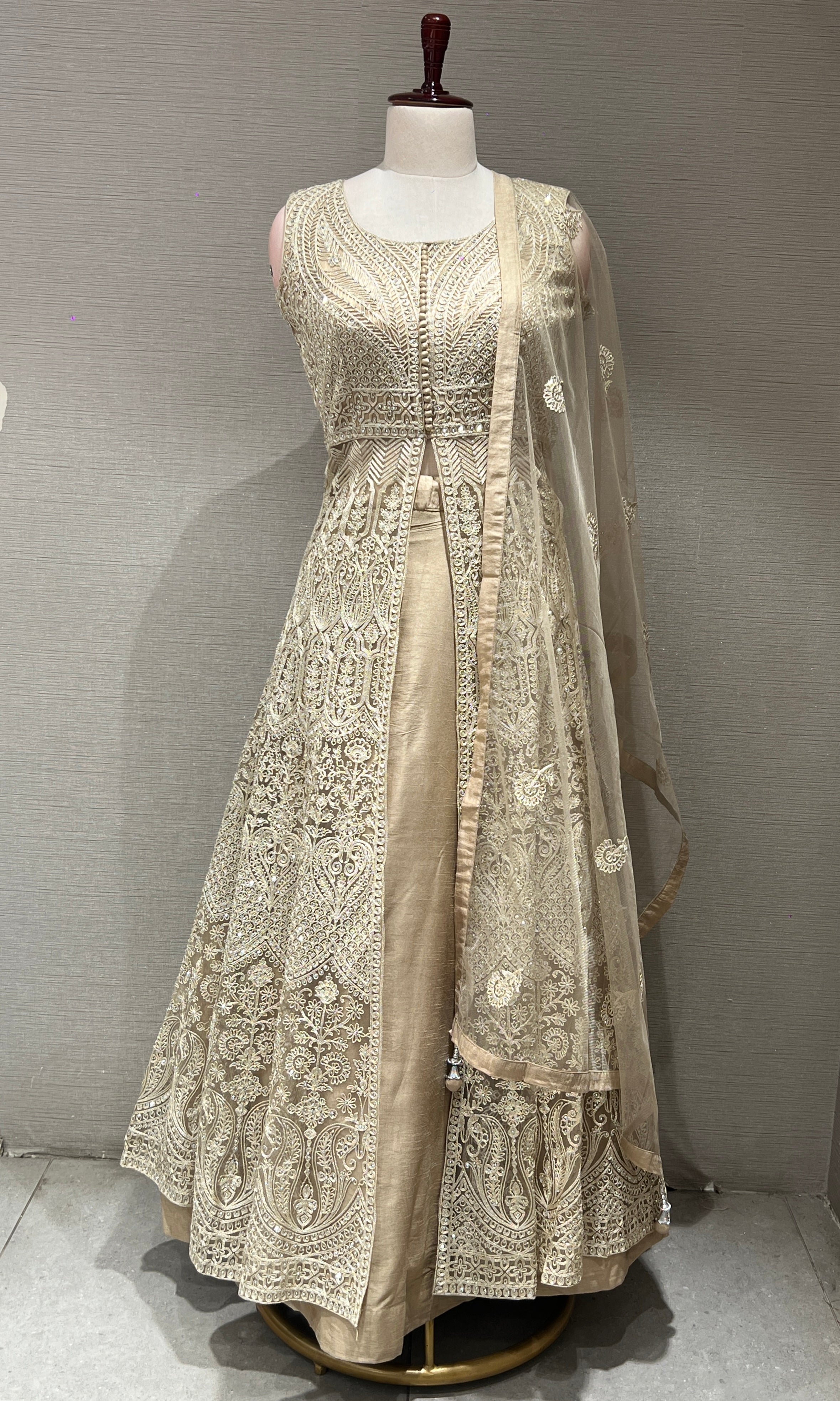 Ivory EMBROIDERED Front Slit Anarkali Set