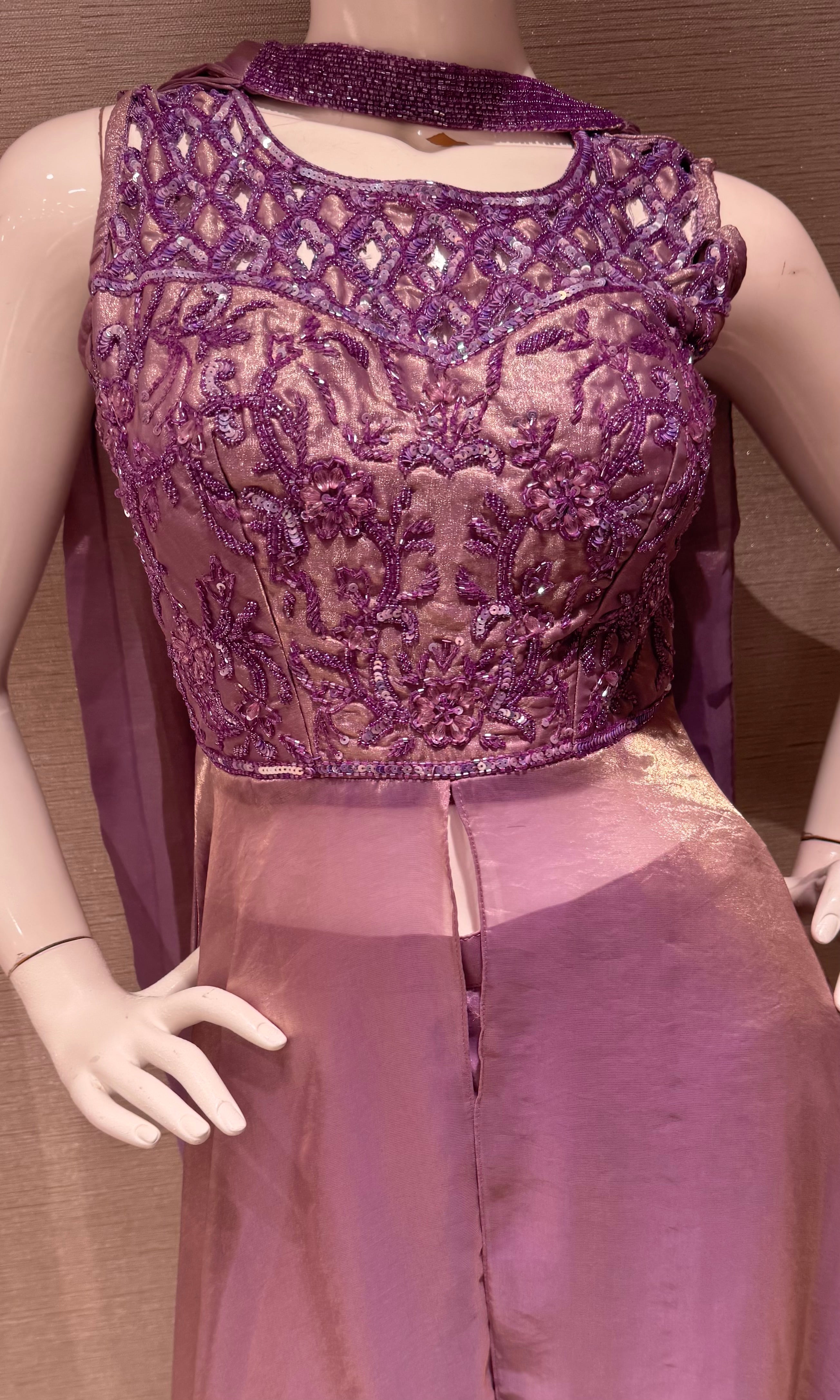 LILAC EMBROIDERED FRONT SLIT ANARKALI PALAZZO SET