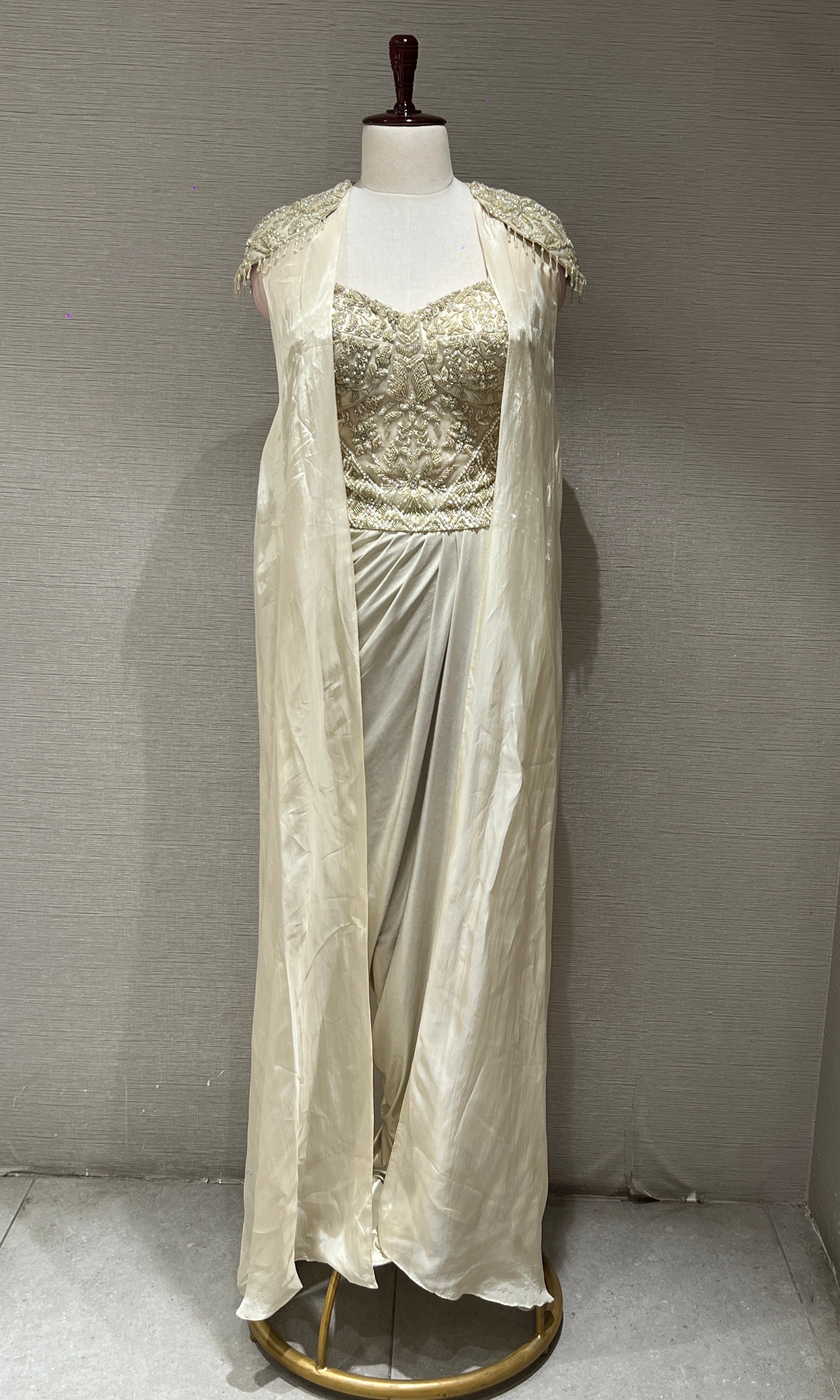 Ivory cape skirt With Sequin and Pearl Blouse