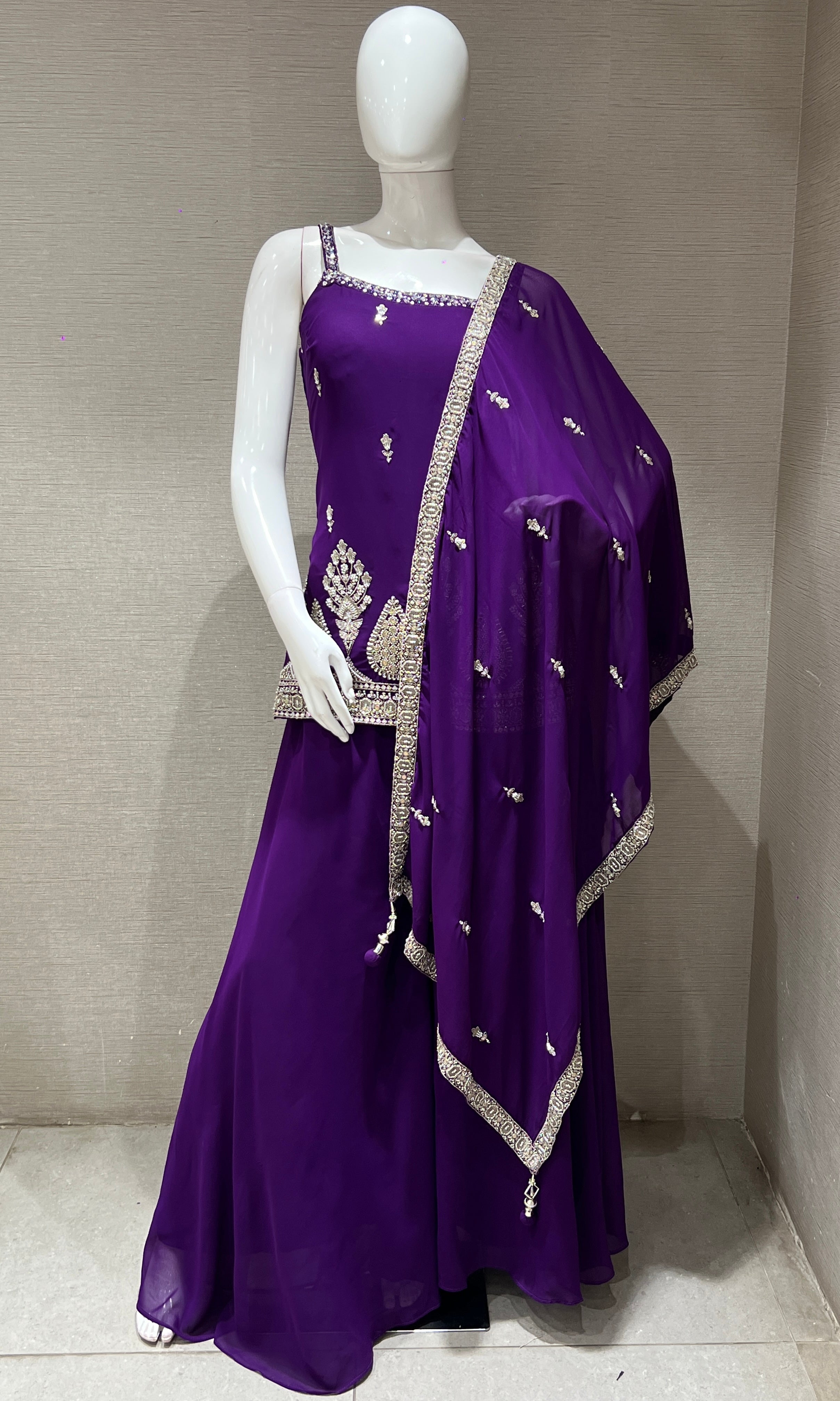 purple gold embroidery palazzo set