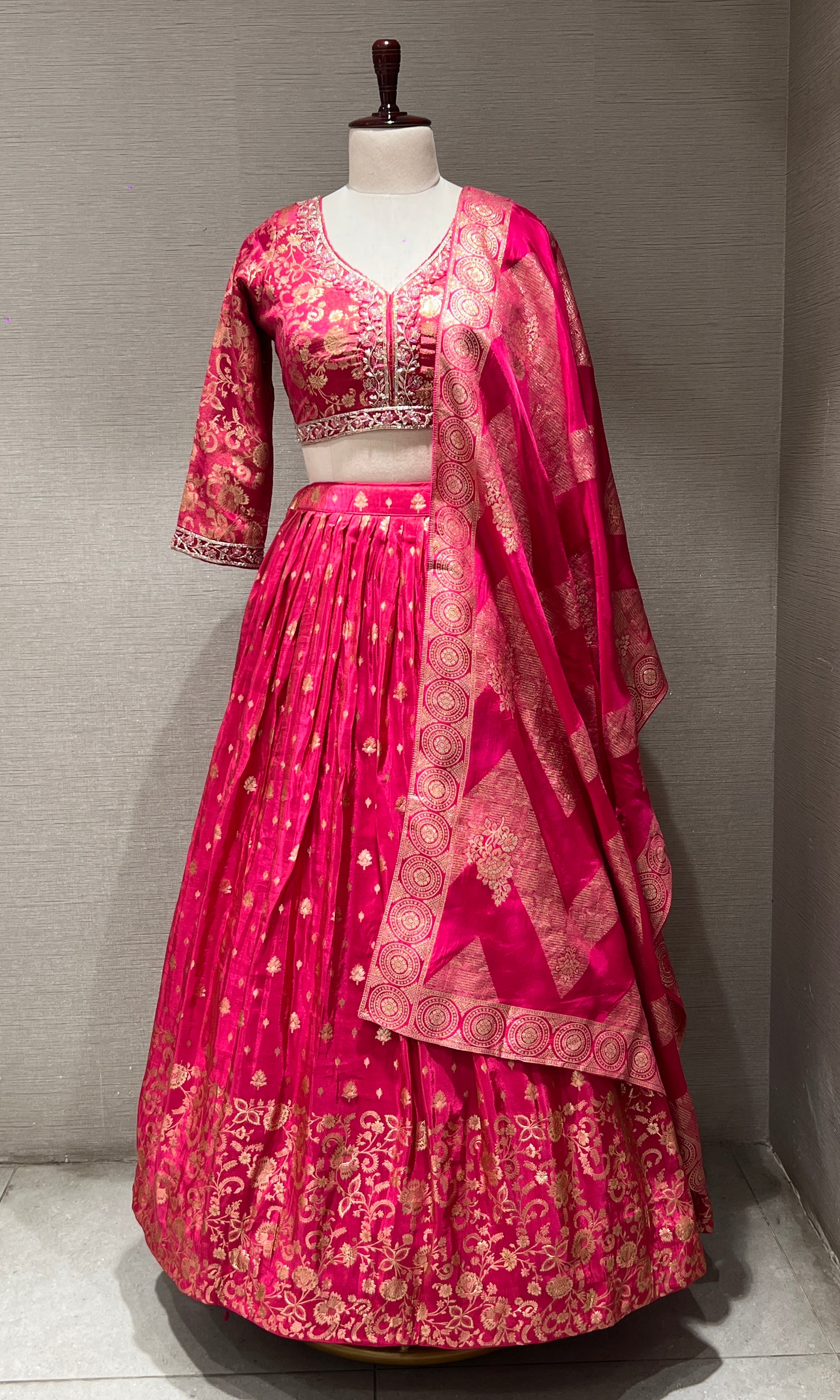 Pink zari floral embroidered lehenga choli