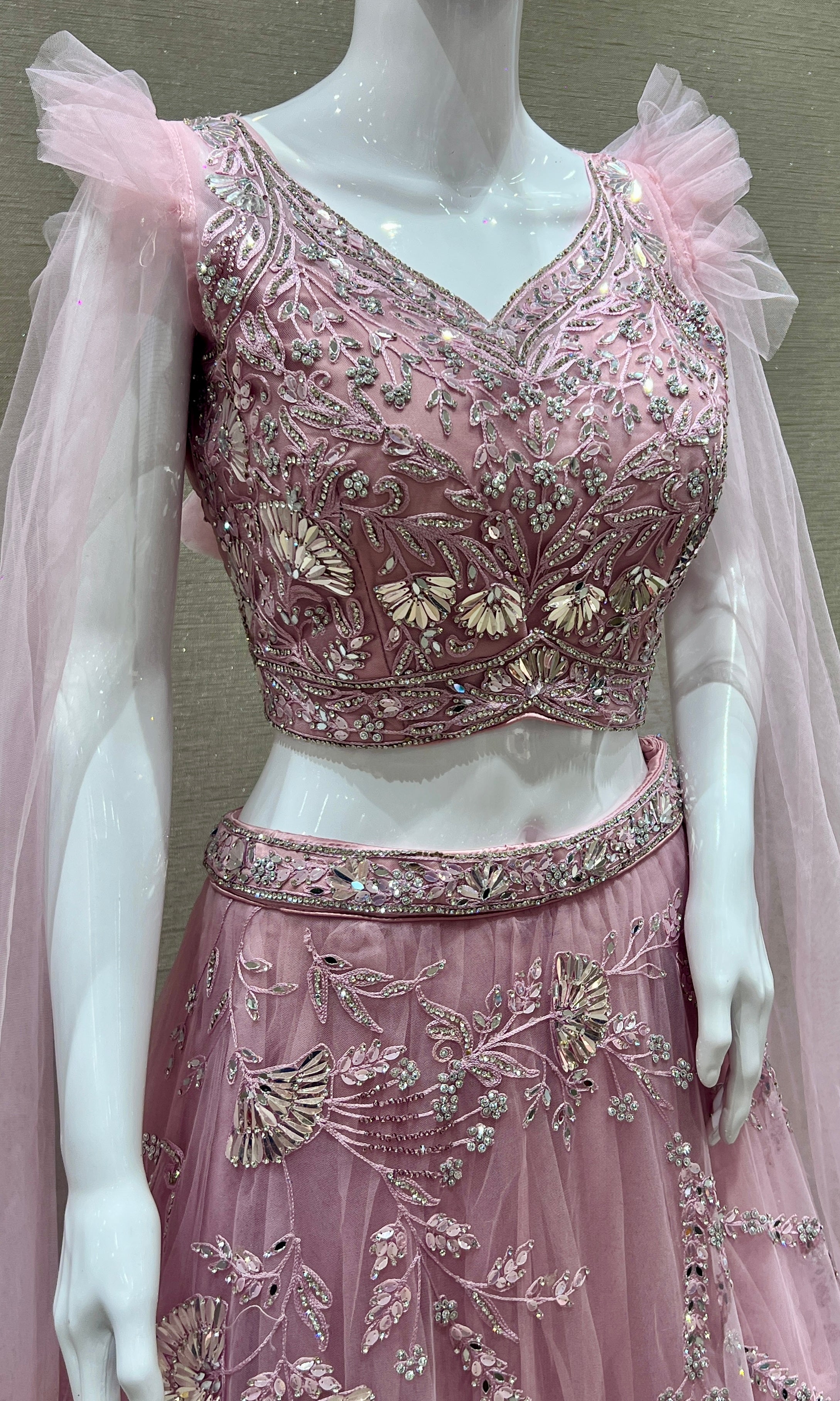 Gulbahaar – Dusty Pink Net Embroidered Lehenga Set