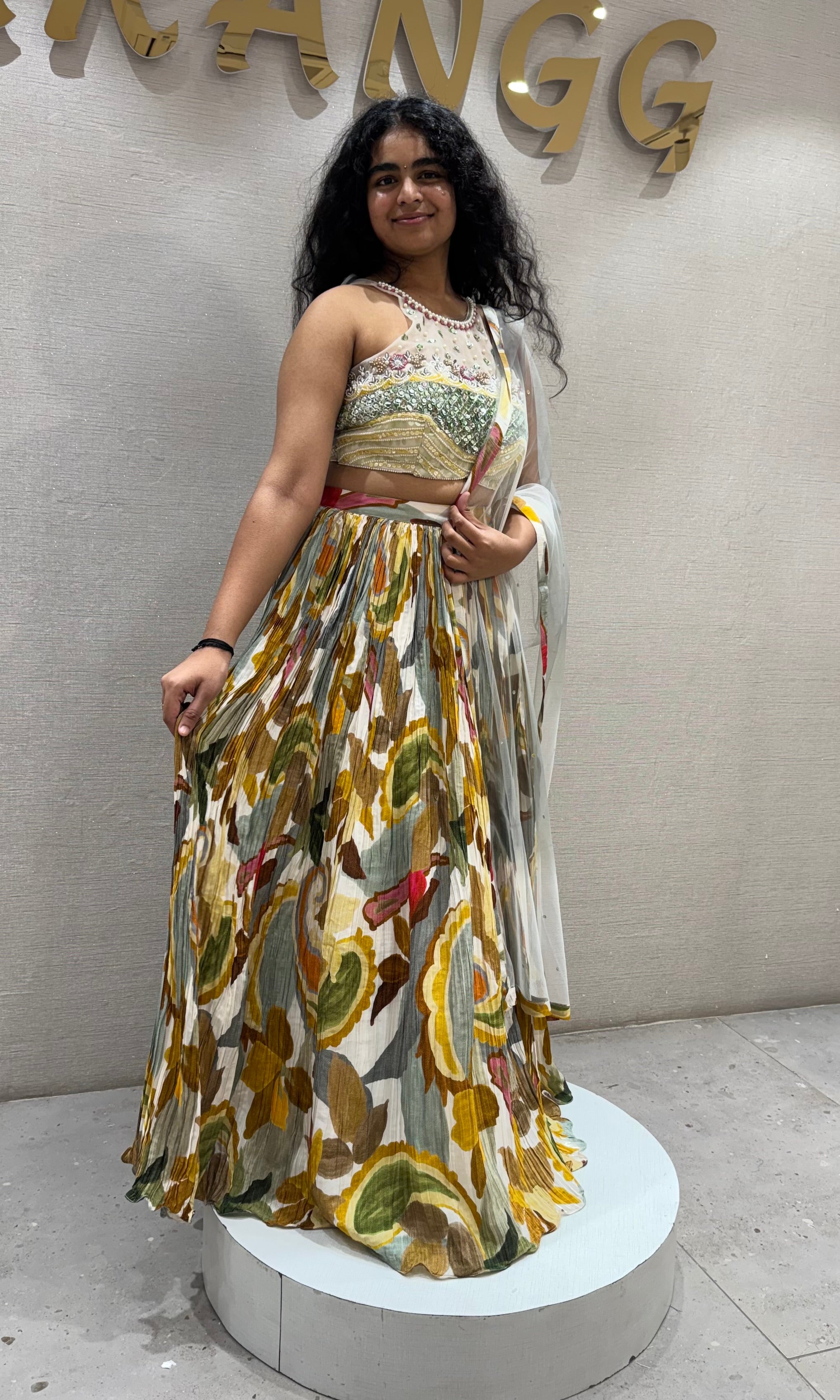 Multi colour embroidered lehenga