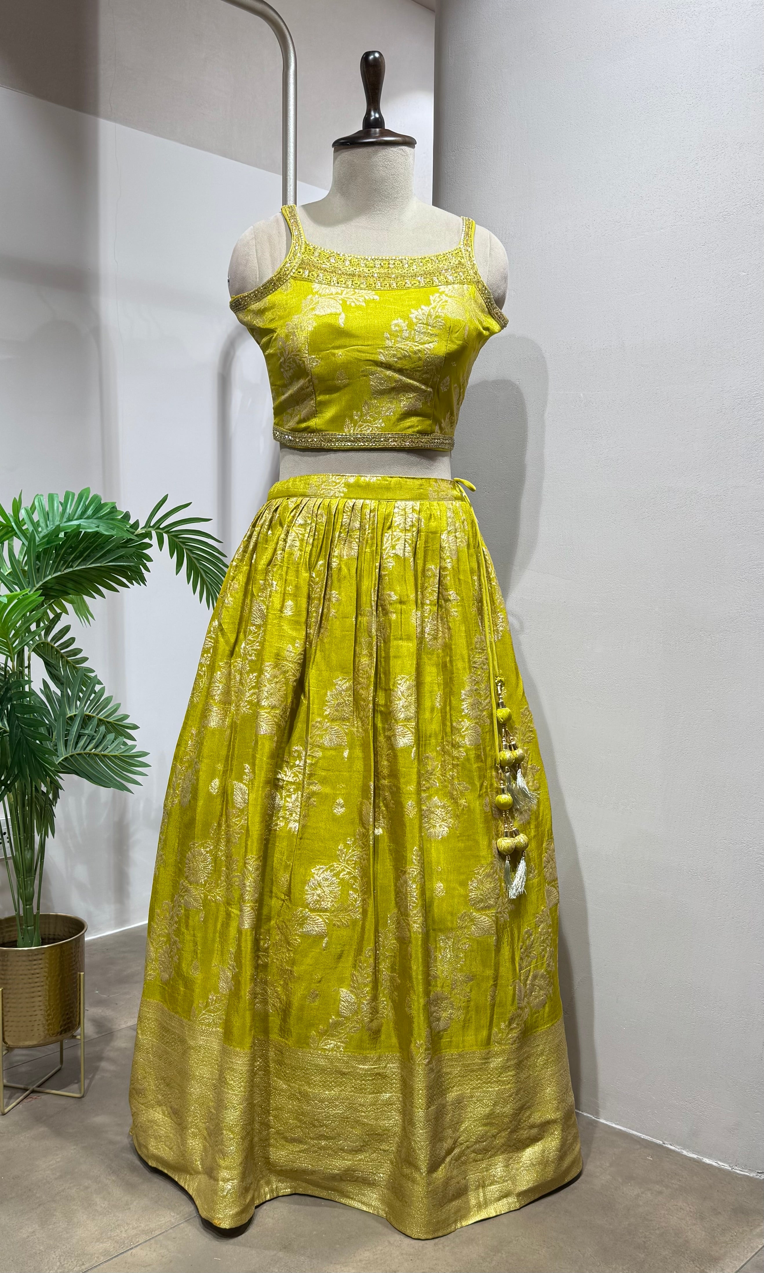 mehandi green raw silk designer lehenga choli