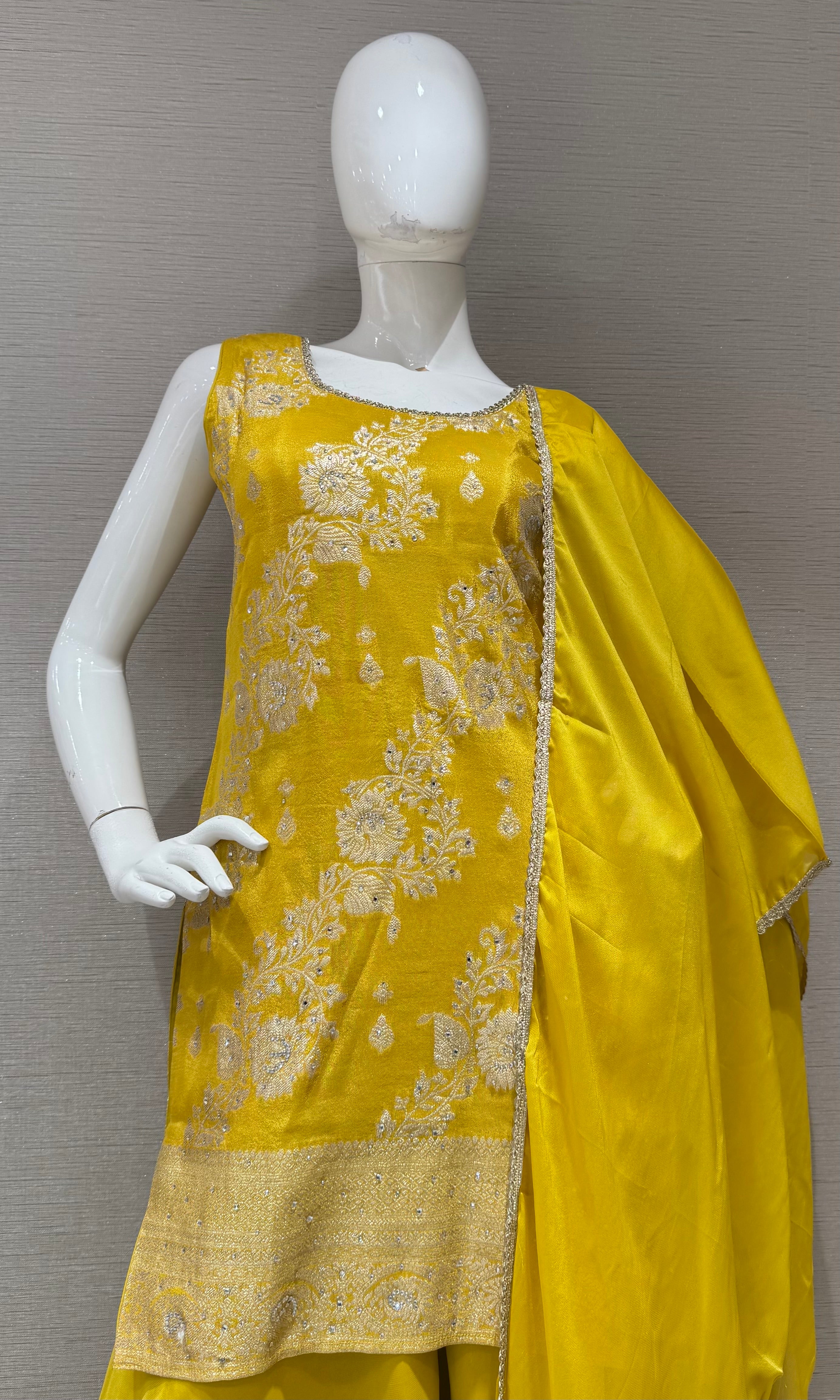 Vibrant Yellow Embroidered Sharara Set with Dupatta
