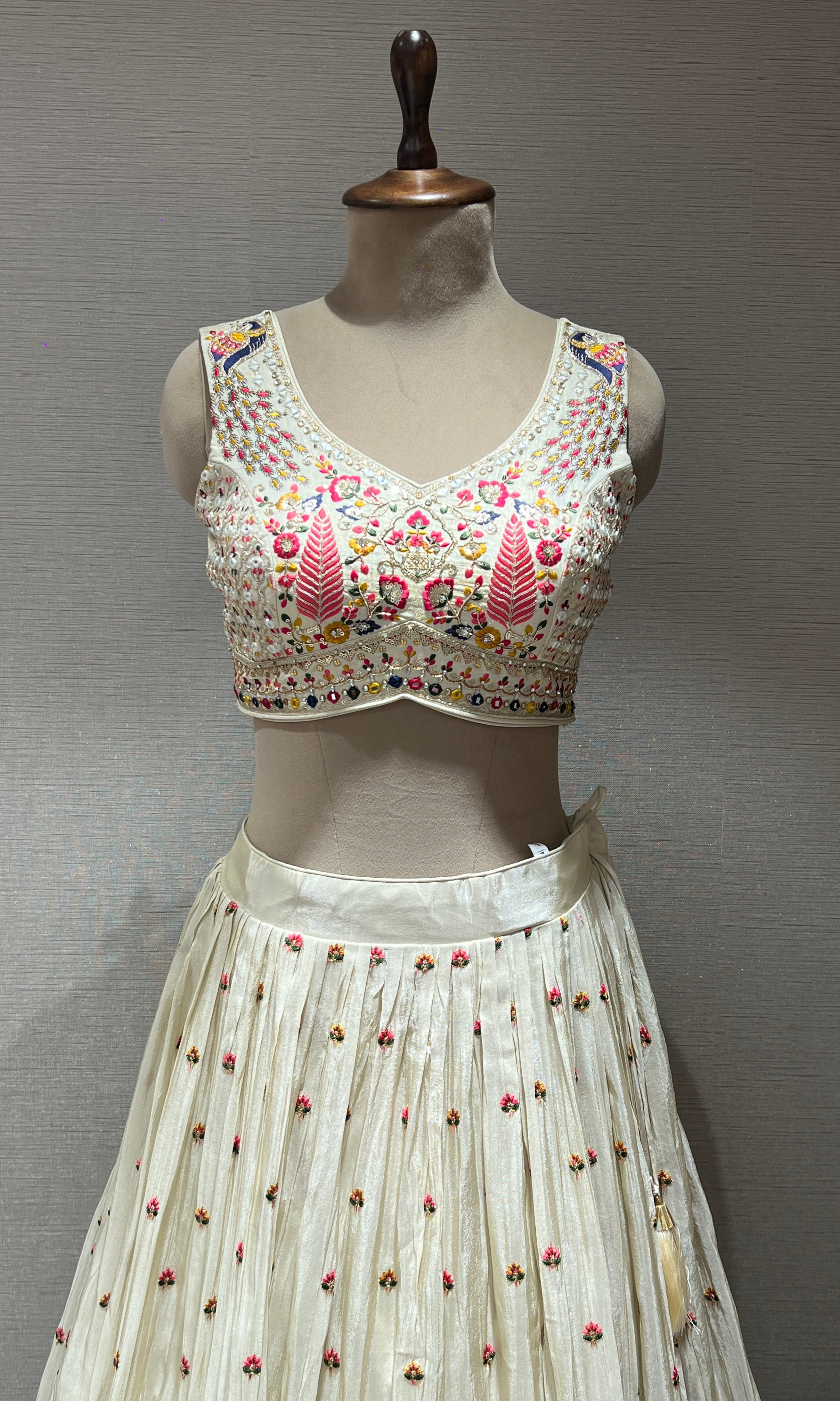 Ivory white cream and Floral Embroidered Lehenga