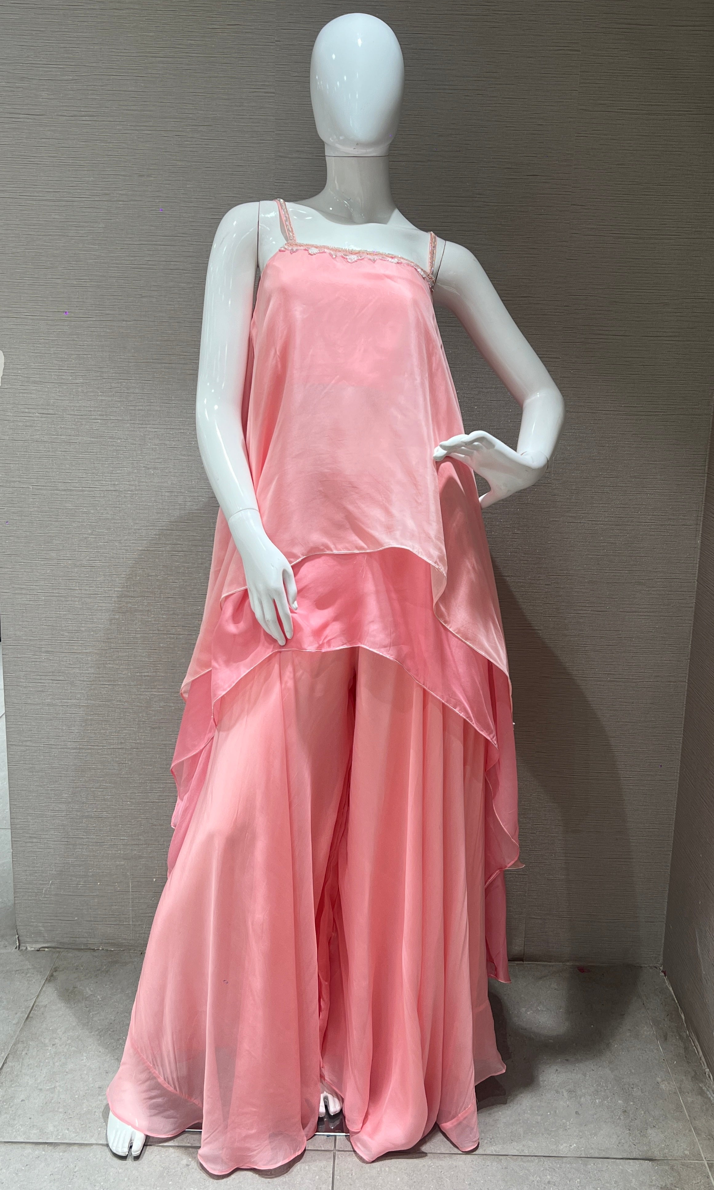 Peachy pink Indo western palazzo set