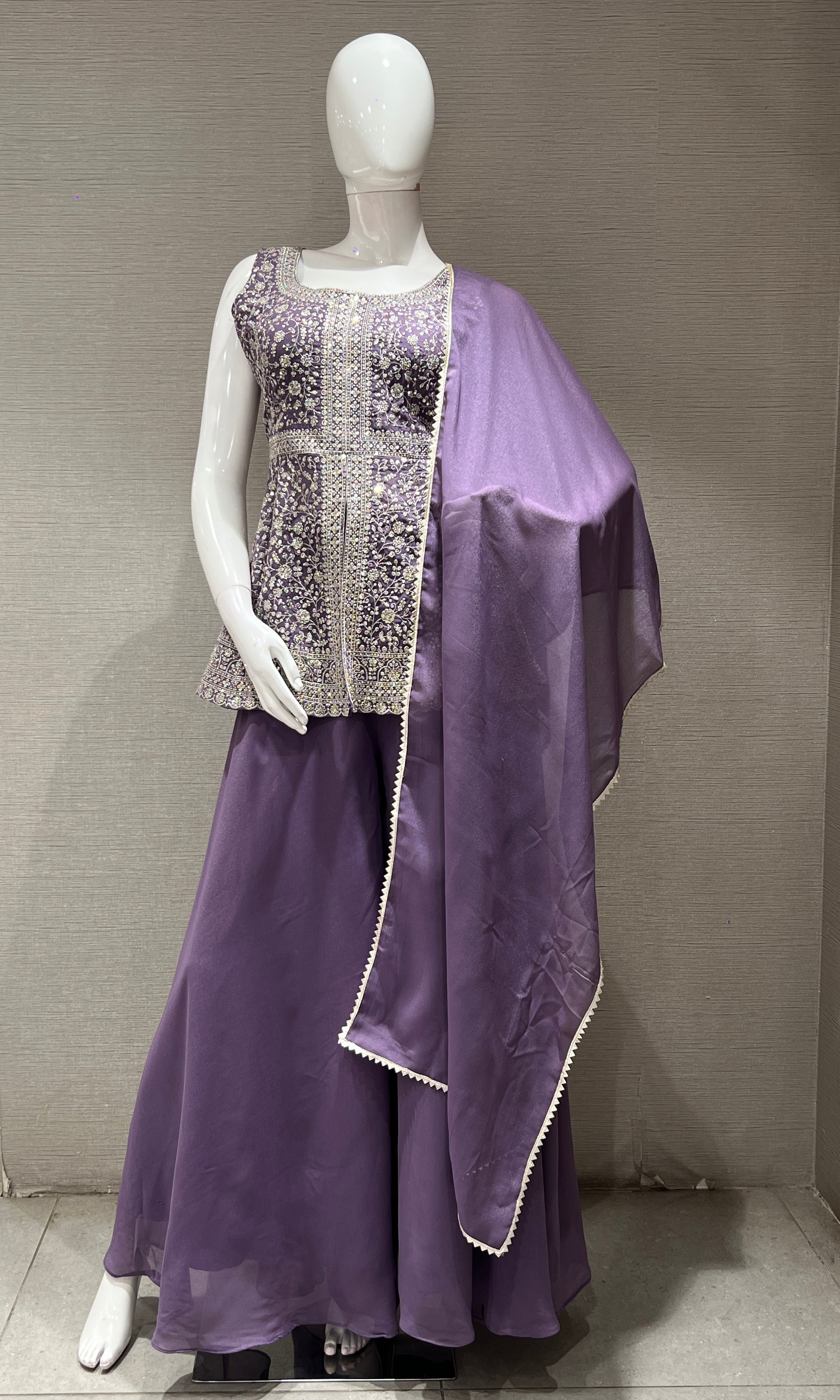 Purple EMBROIDERED PEPLUM PALAZZO